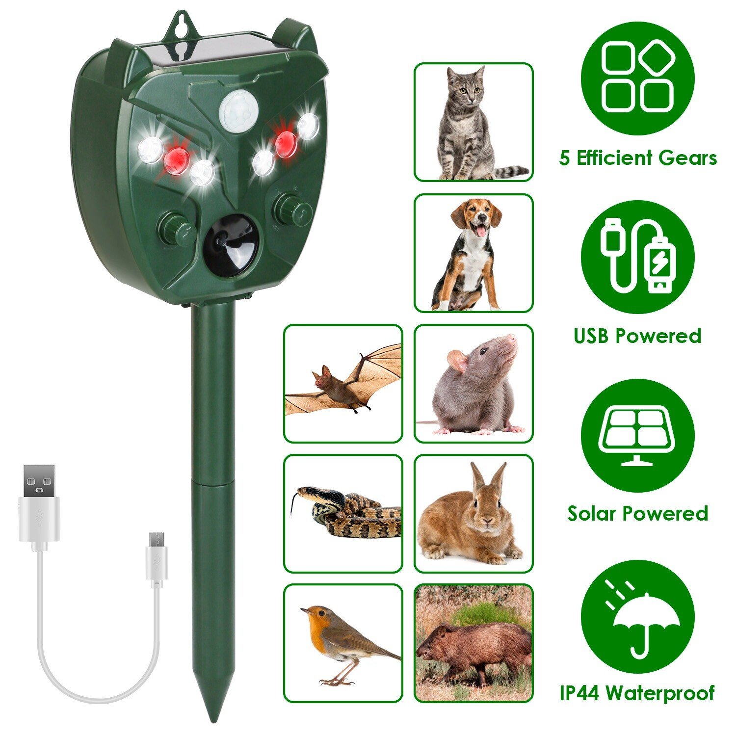 Animal Repeller Ultrasonic Solar Outdoor Pest Mole Snake Squirrel - Image 2