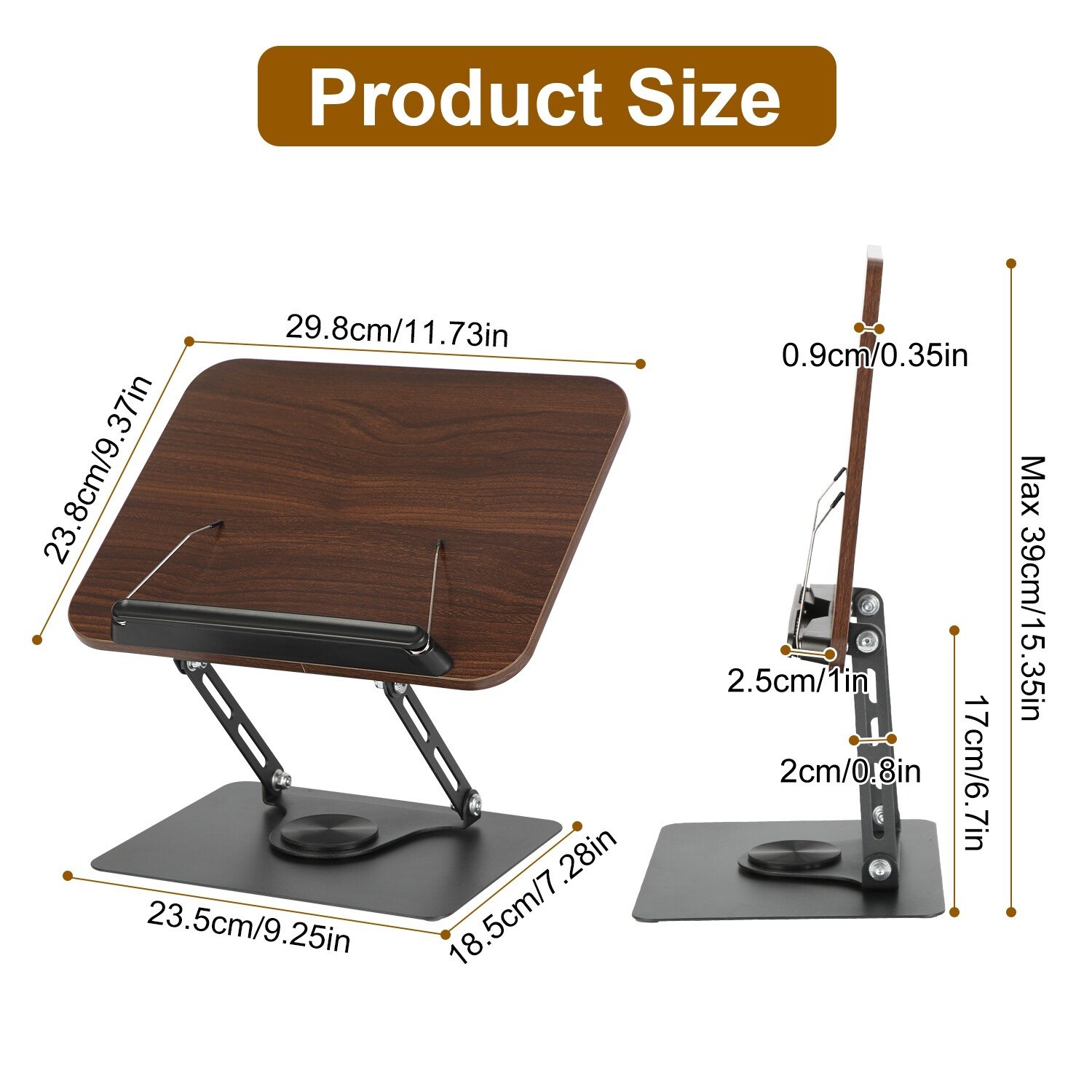 360° Rotating Foldable Wood Book Stand Holder For Reading Laptop Cookbook Tablet - Image 4