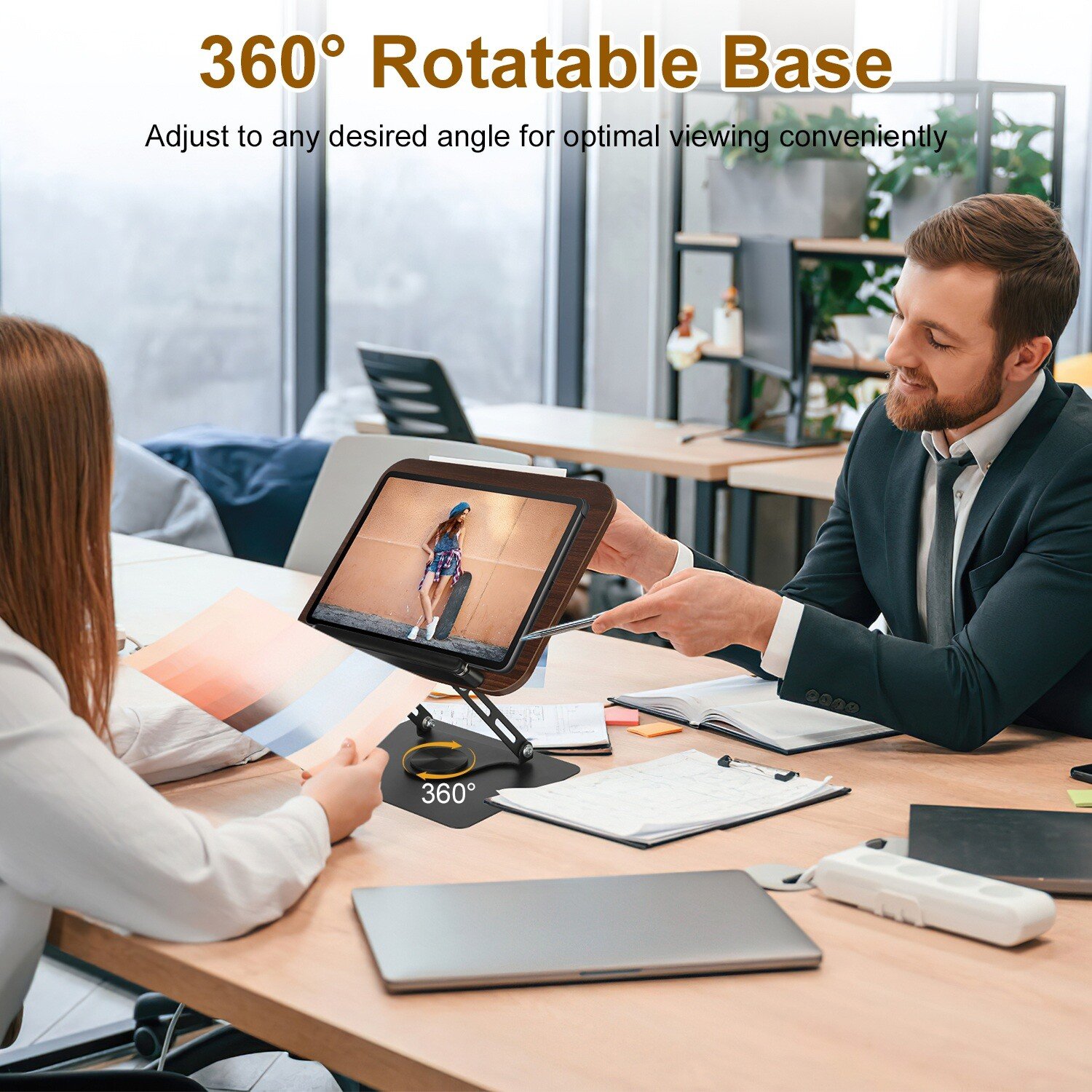 360° Rotating Foldable Wood Book Stand Holder For Reading Laptop Cookbook Tablet - Image 5