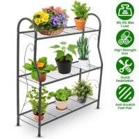 3-Tier Metal Plant Shelf Outdoor Plant Display Rack Shoe Rack 28 X 30.5 X 9.6 IN