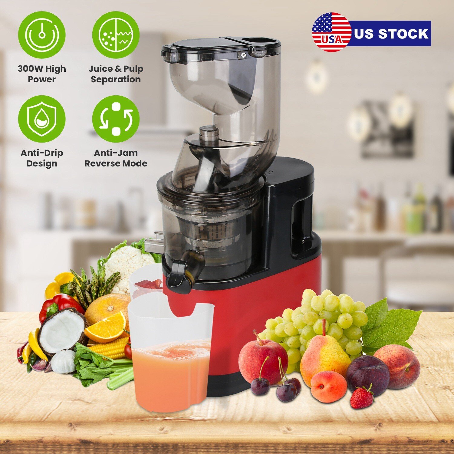 300W Juicer Machine Fruit Juicer Extractor Machine Cold Press Vegetable Juicer - Image 2