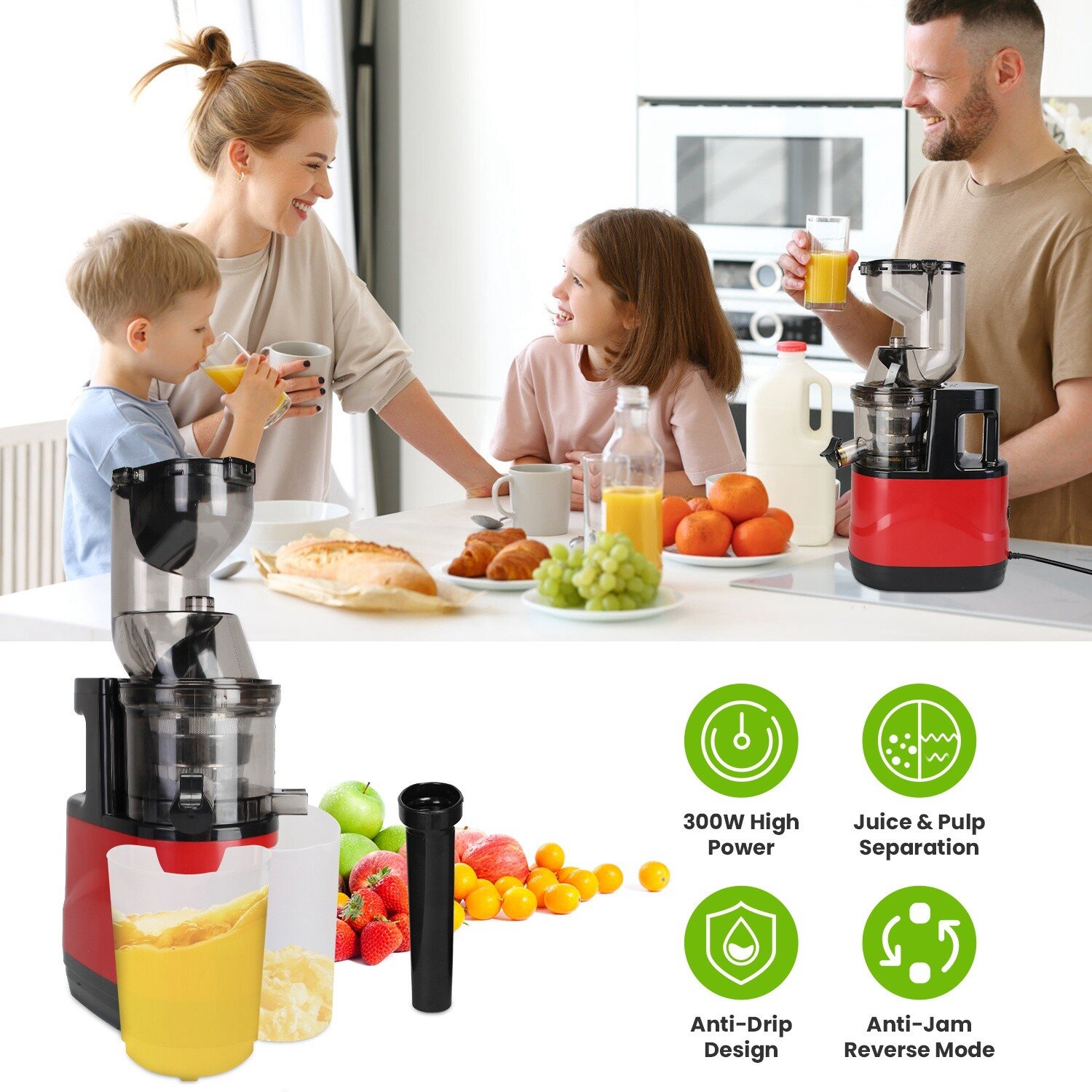 300W Juicer Machine Fruit Juicer Extractor Machine Cold Press Vegetable Juicer - Image 4