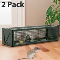 2PCS Heavy Duty Humane Live Rat Trap Cage for Garden Farm Warehouse Army Green