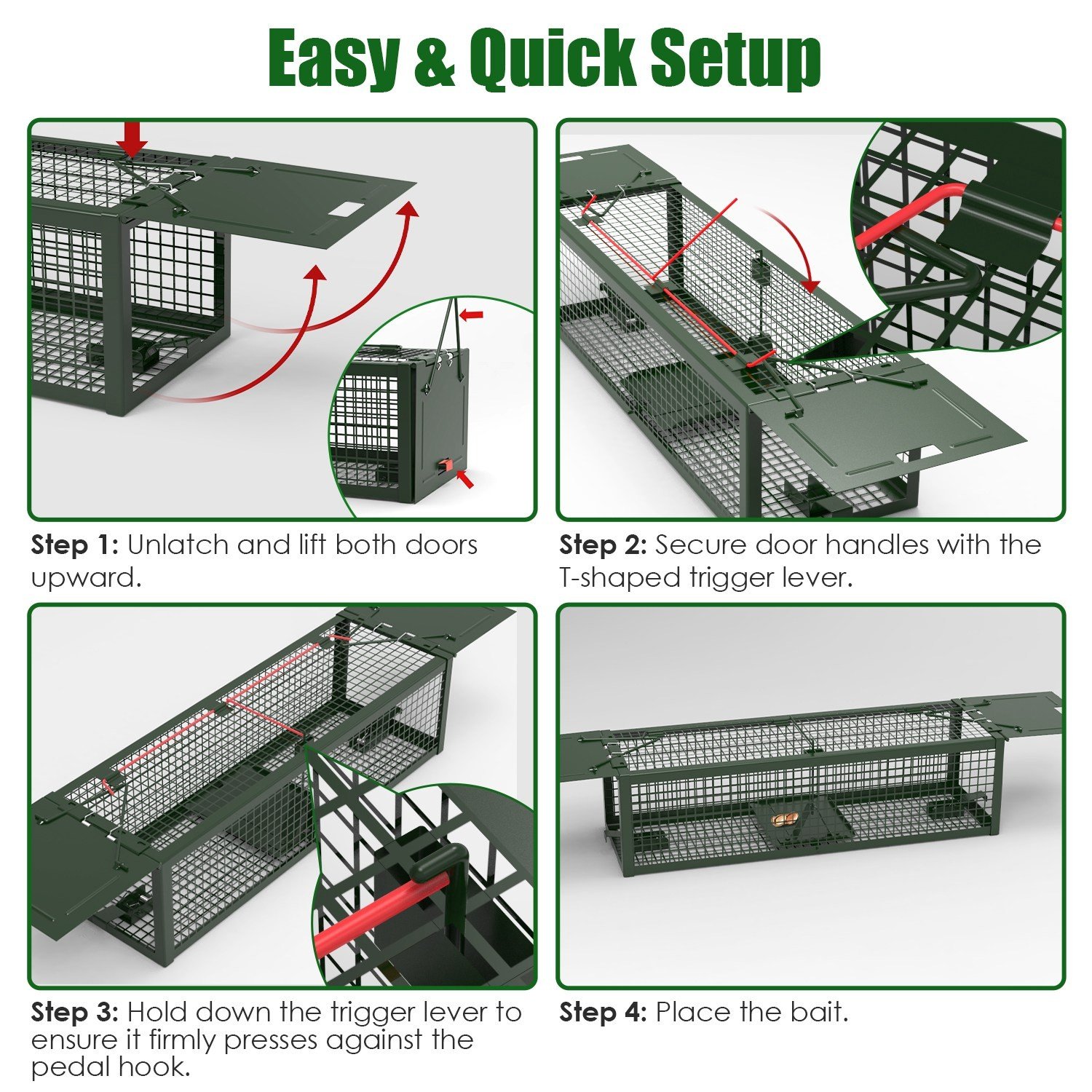 2PCS Heavy Duty Humane Live Rat Trap Cage for Garden Farm Warehouse Army Green - Image 4