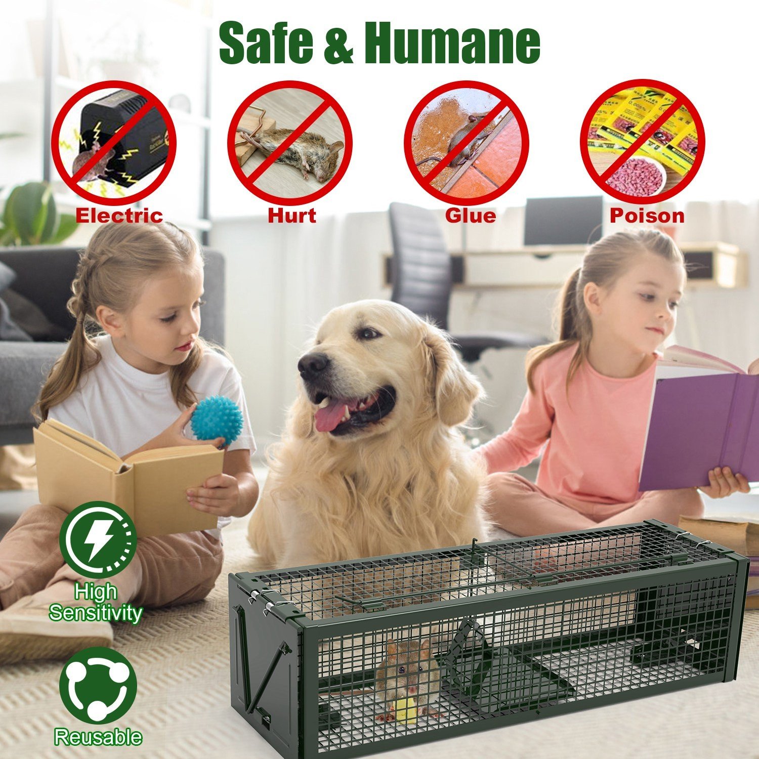 2PCS Heavy Duty Humane Live Rat Trap Cage for Garden Farm Warehouse Army Green - Image 5