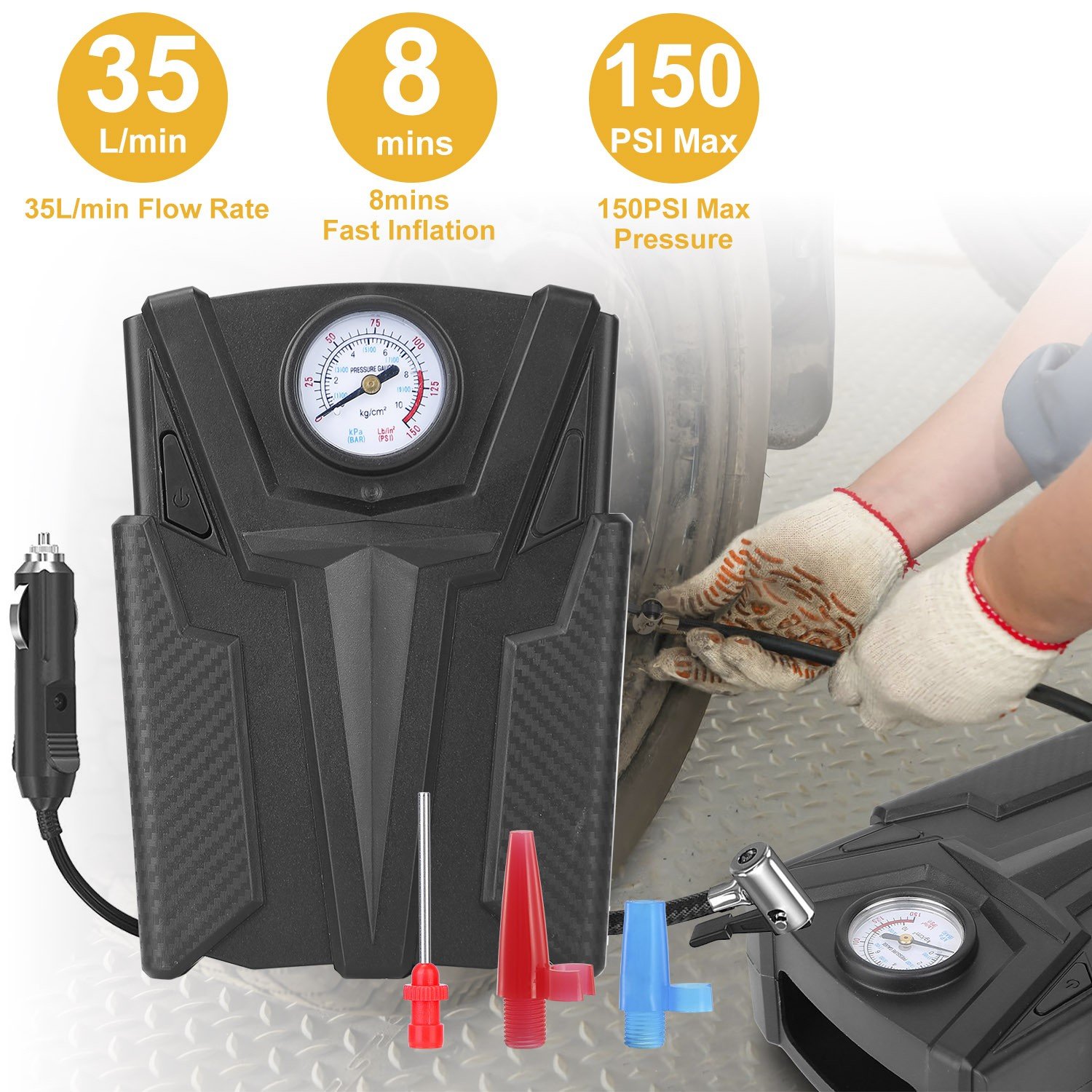 12V Car Tire Inflator Electric Air Pump Compressor Pump Portable 150PSI