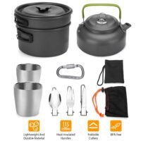 12pcs Outdoor Camping Backpacking Cookware Picnic Pot Cups Pan Kettle Fork Set