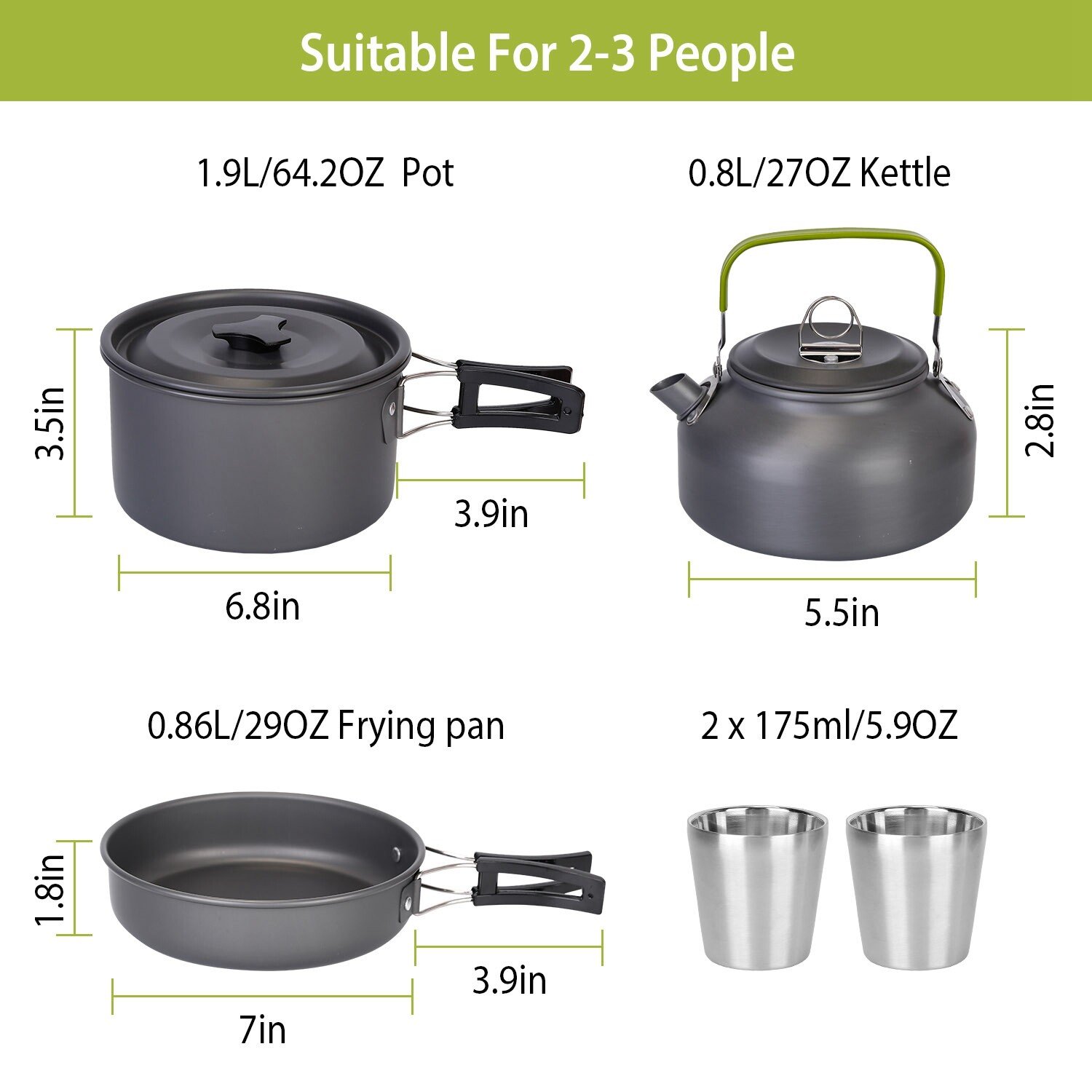 12pcs Outdoor Camping Backpacking Cookware Picnic Pot Cups Pan Kettle Fork Set - Image 5