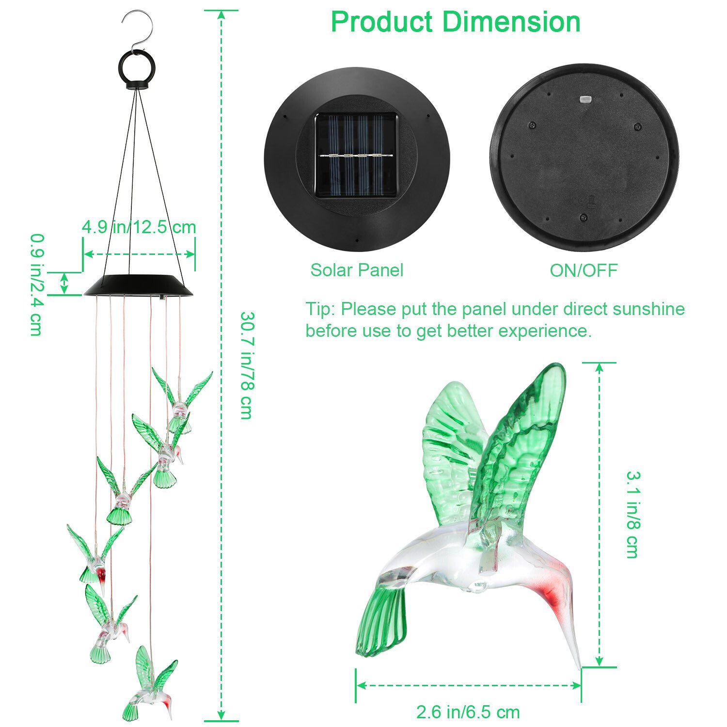 Solar String Lights Hummingbird Wind Chimes Color Changing Christmas Decor Light - Image 3