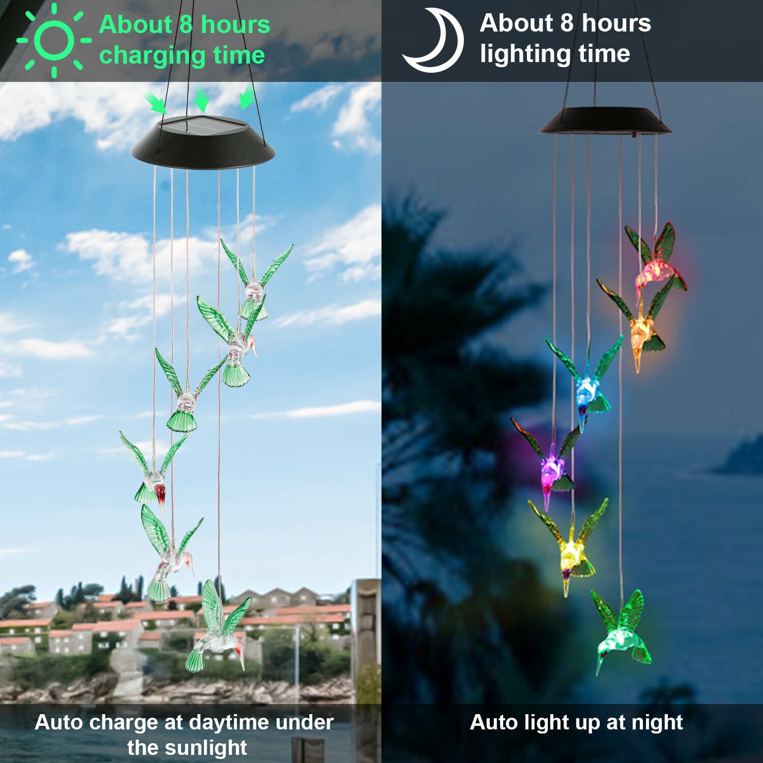 Solar String Lights Hummingbird Wind Chimes Color Changing Christmas Decor Light - Image 4