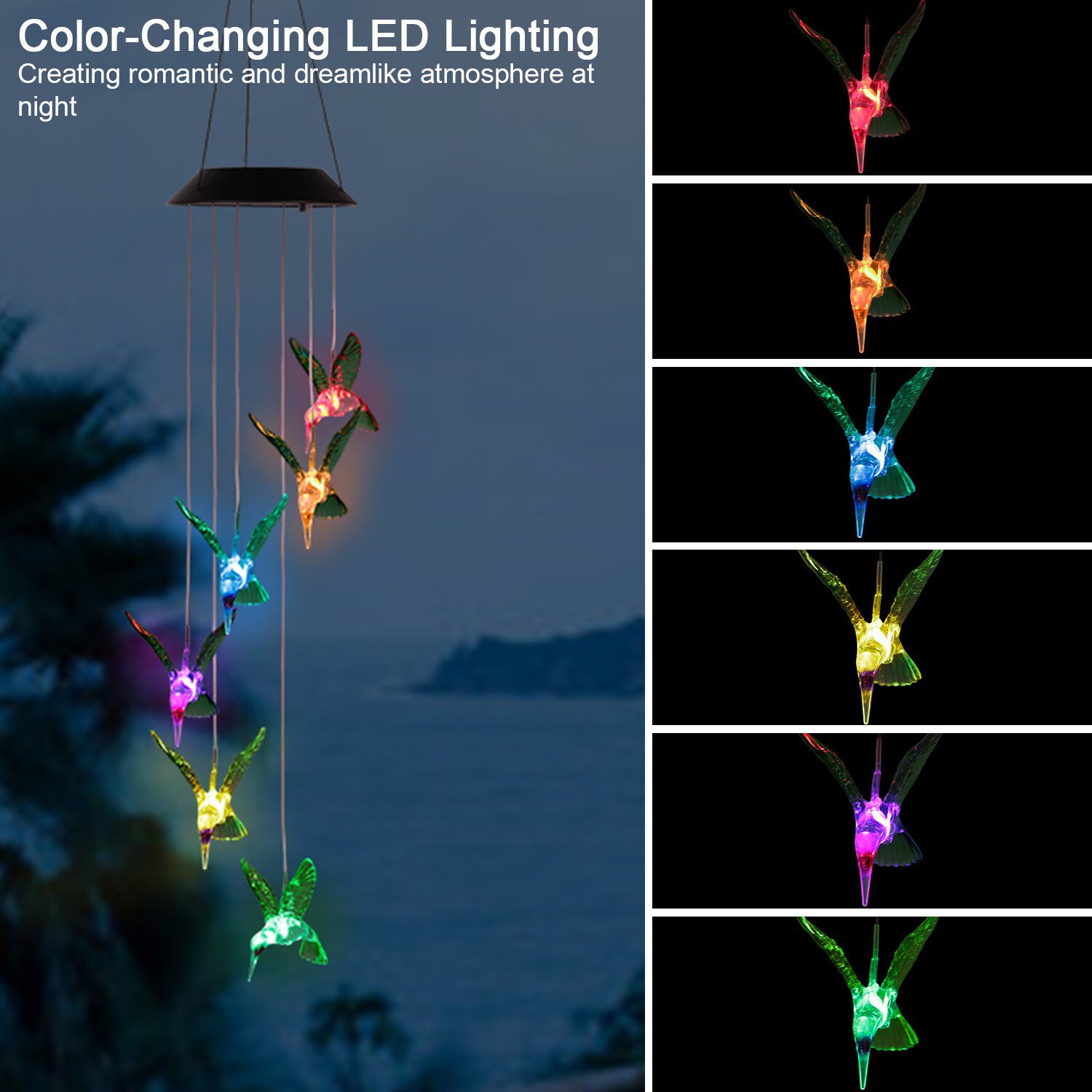 Solar String Lights Hummingbird Wind Chimes Color Changing Christmas Decor Light - Image 5