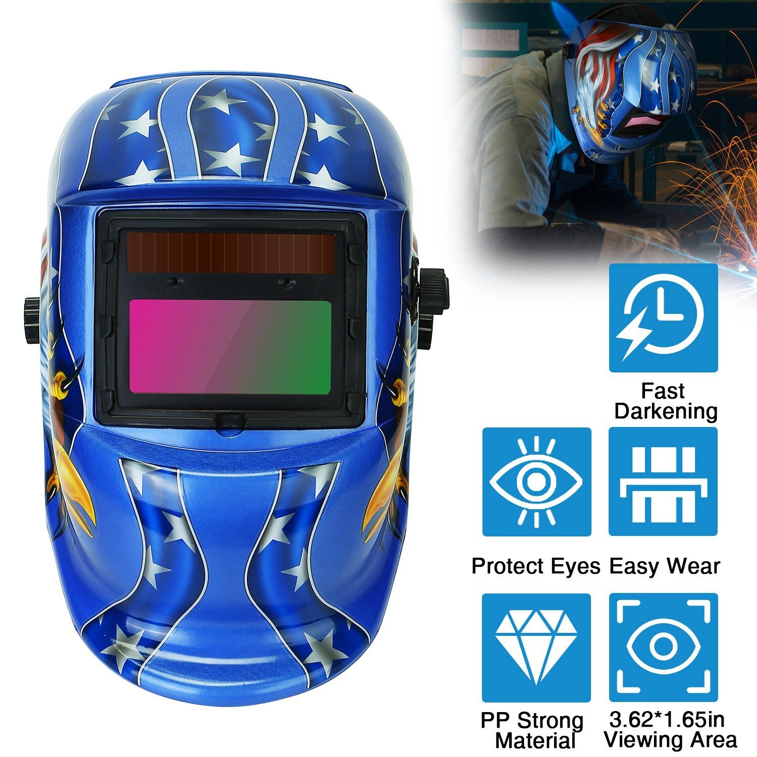 Pro Solar Auto Darkening Welding Helmet Arc Tig Mig Certified Hood Grinding