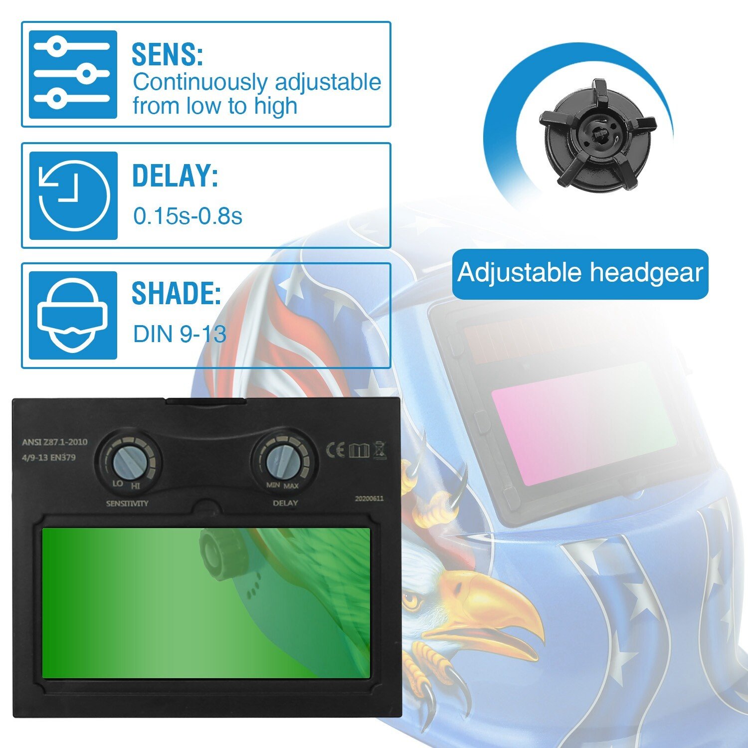 Pro Solar Auto Darkening Welding Helmet Arc Tig Mig Certified Hood Grinding - Image 5