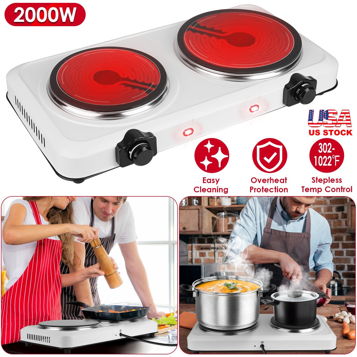 Portable Electric Infrared Dua Burner Stove Hot Plate 1800W Countertop Hotplate - Image 2