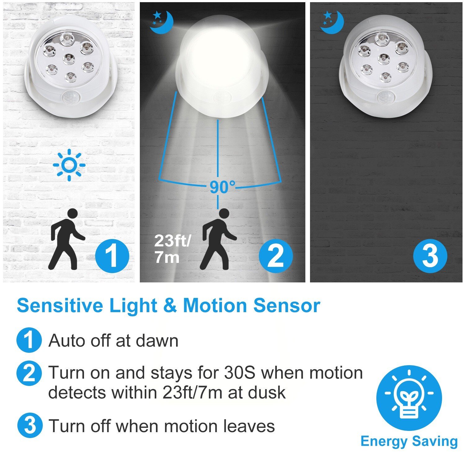 7-LED Adjustable Motion Activated Sensor Light Rotation Cordless Wall Lamps - Image 4