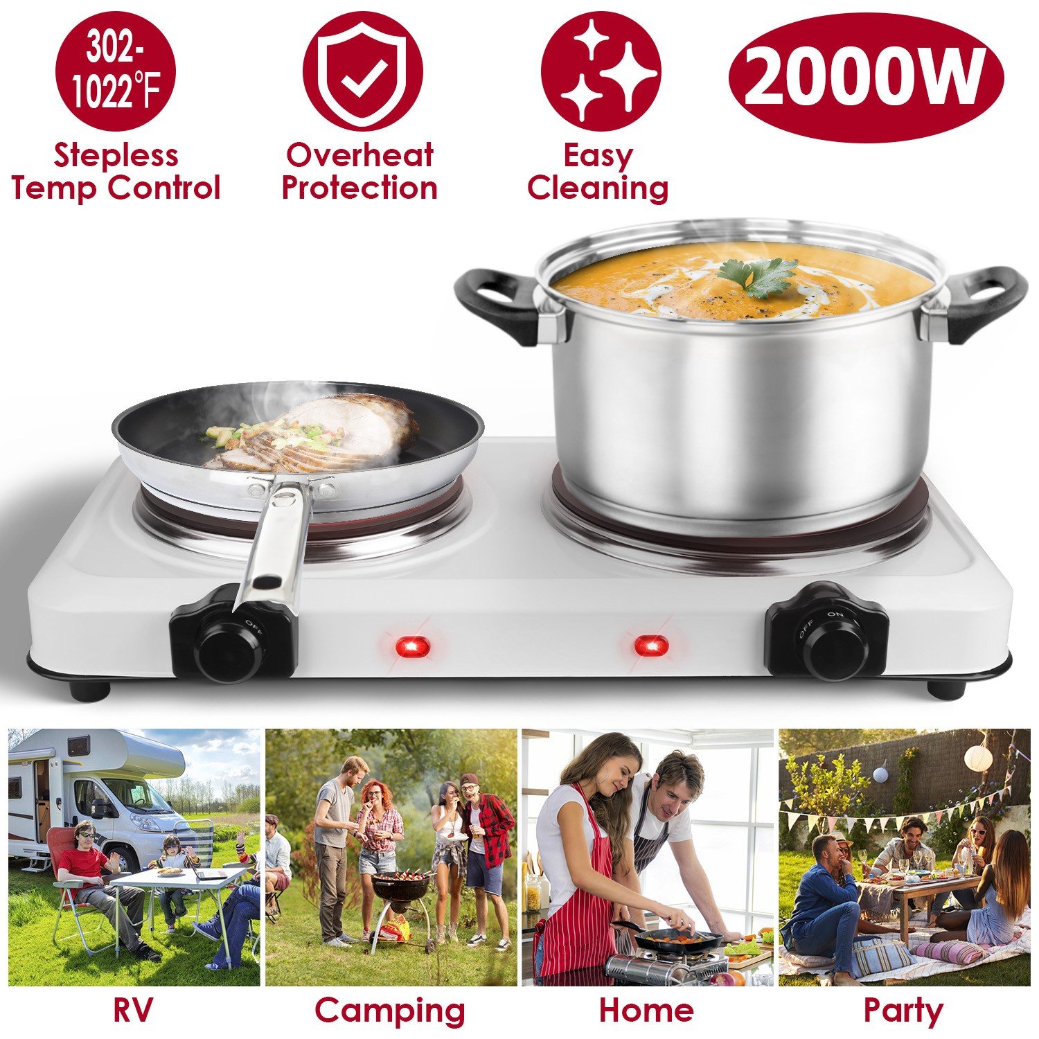 Portable Electric Infrared Dua Burner Stove Hot Plate 1800W Countertop Hotplate - Image 3