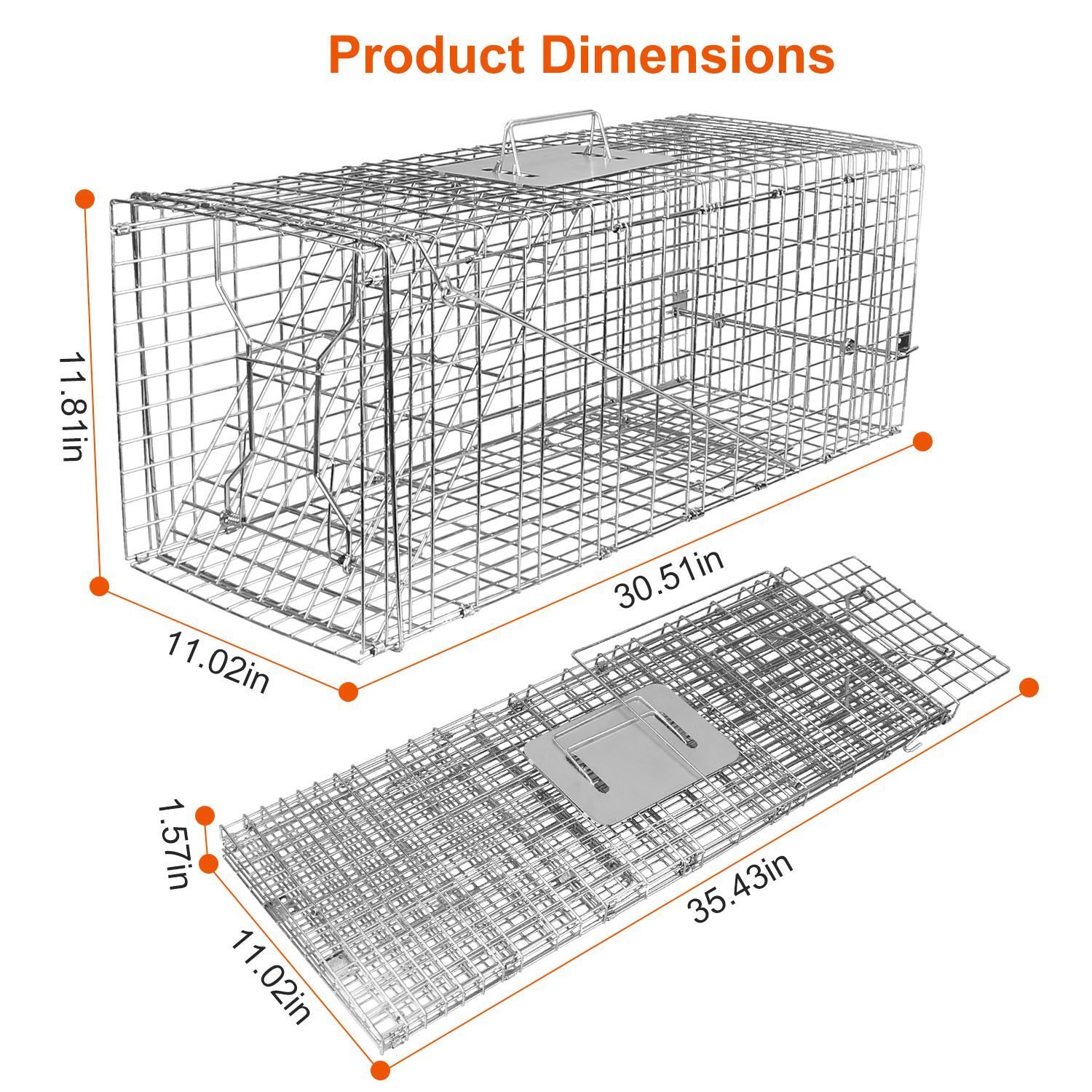 Large Humane Live Animal Trap Control Steel Cage 31"x11"x12" Raccoon Skunk Cat - Image 3