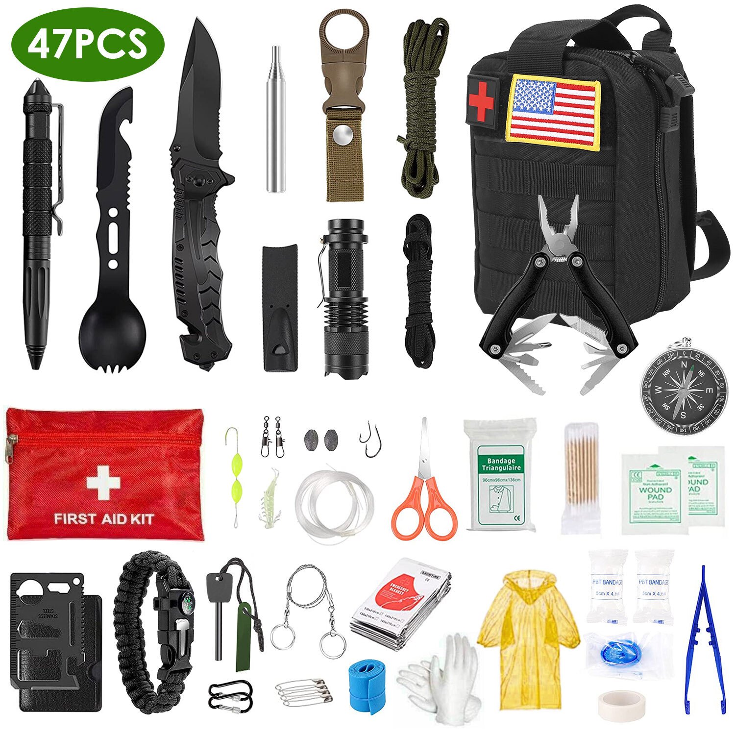 47 in 1 Emergency Survival Kit Fishing Camping Military First Aid Supplies Kit