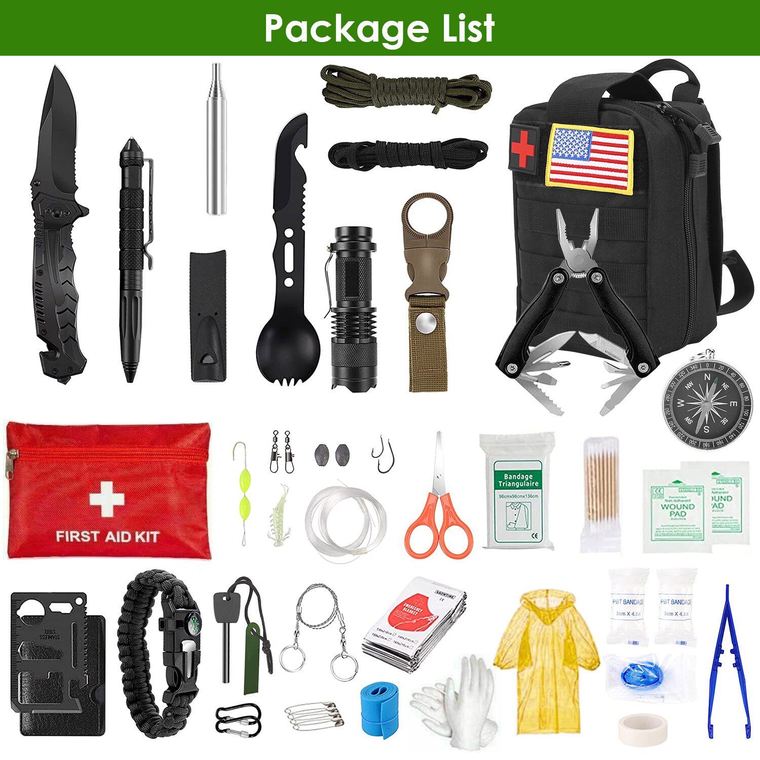 47 in 1 Emergency Survival Kit Fishing Camping Military First Aid Supplies Kit - Image 2