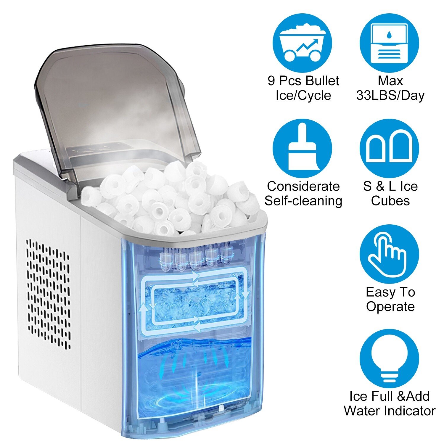 Electric Countertop Ice Maker Self-Cleaning Ice Making Machine 33LBS/day 120W - Image 4