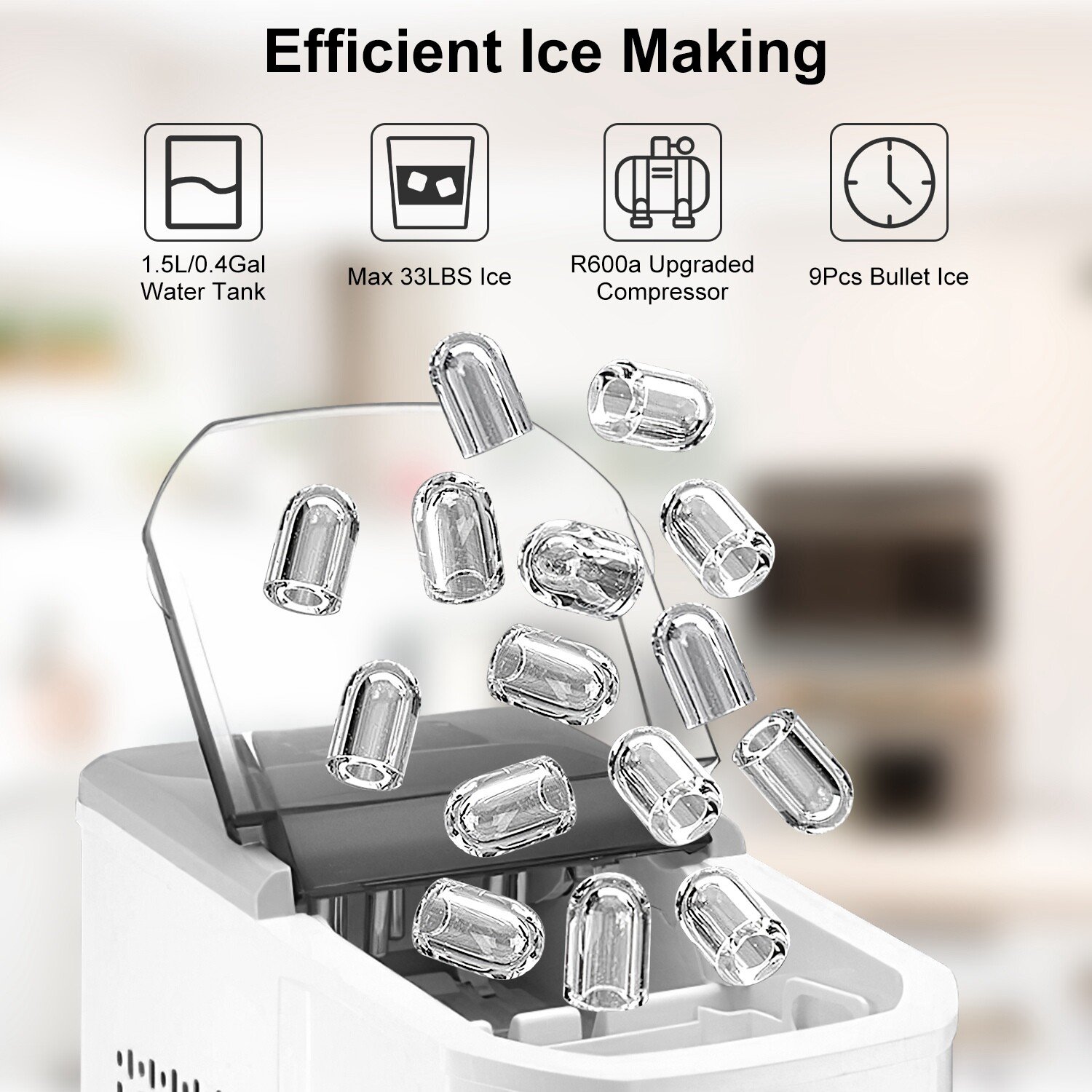 Electric Countertop Ice Maker Self-Cleaning Ice Making Machine 33LBS/day 120W - Image 5