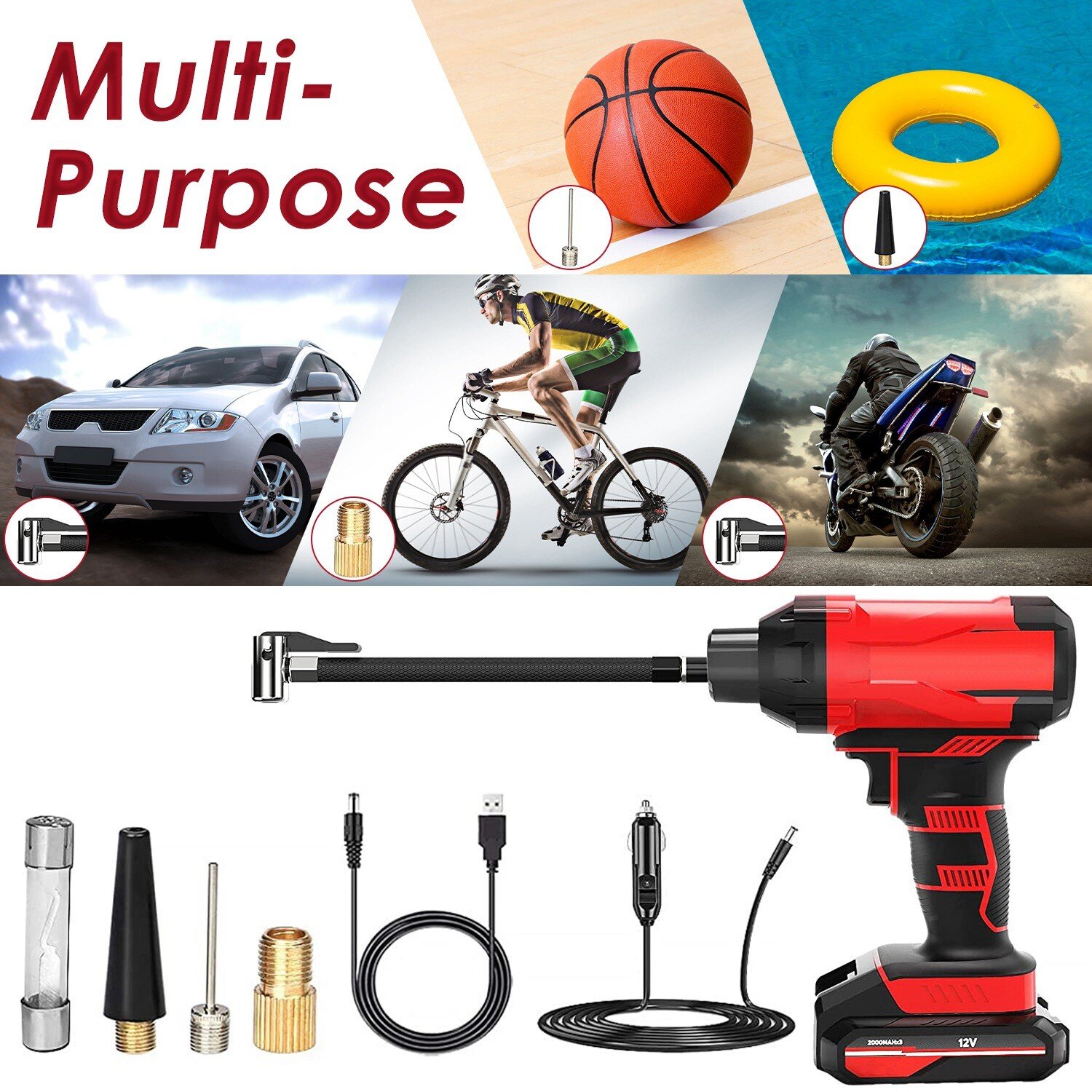 Cordless Tire Inflator Air Compressor 12V Cordless Car Tire Pump Rechargeable - Image 2