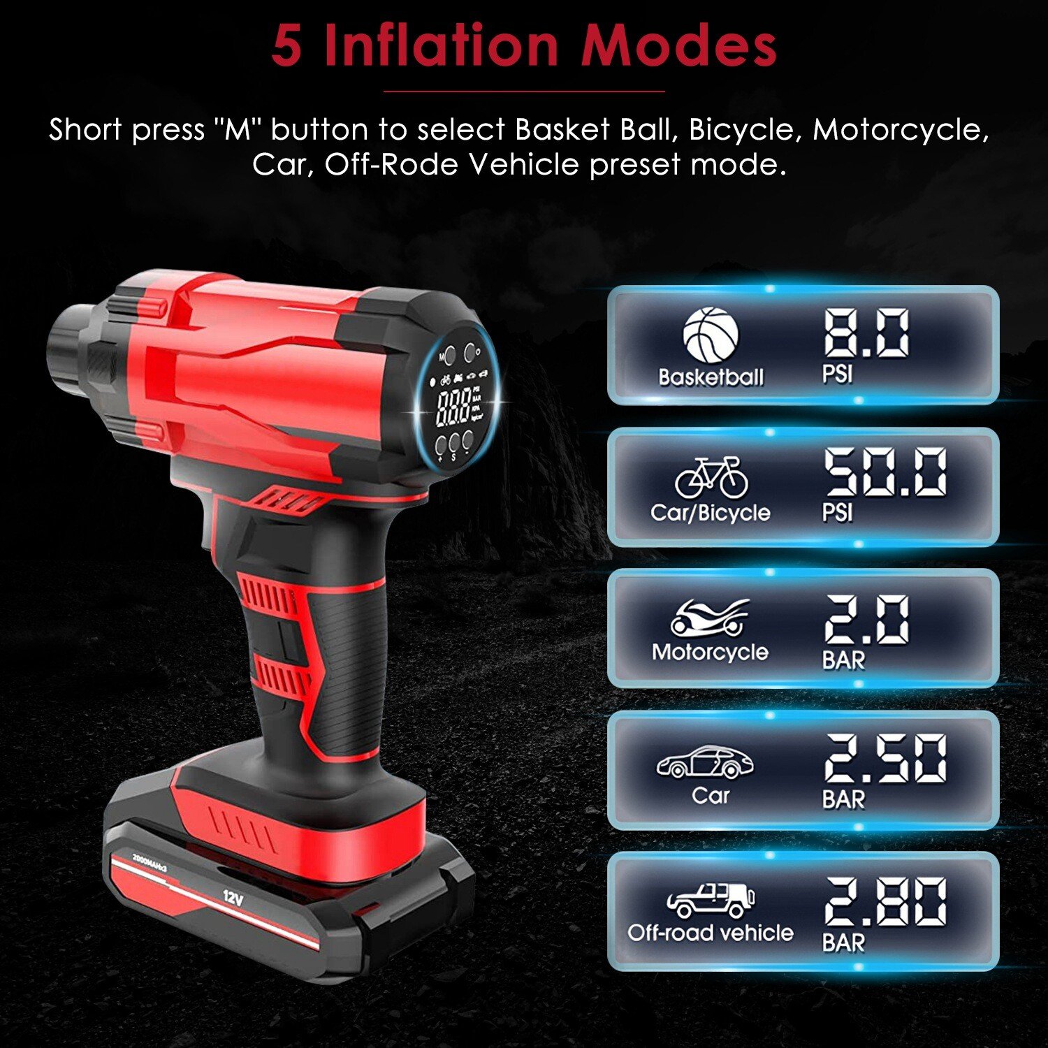 Cordless Tire Inflator Air Compressor 12V Cordless Car Tire Pump Rechargeable - Image 5