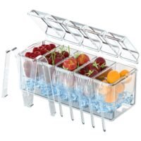 Ice Chilled Condiment Caddy with 5 Removable Containers 5 Lids 2 Tongs 5 Sporks