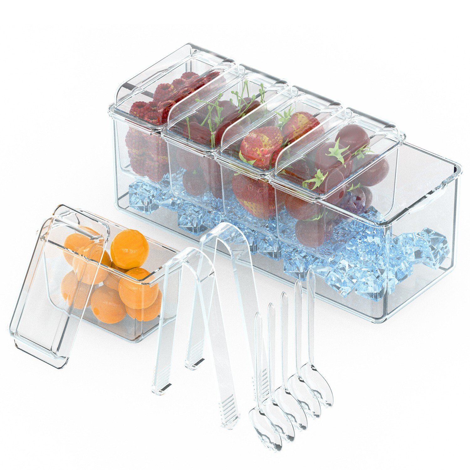 Ice Chilled Condiment Caddy with 5 Removable Containers 5 Lids 2 Tongs 5 Sporks - Image 3