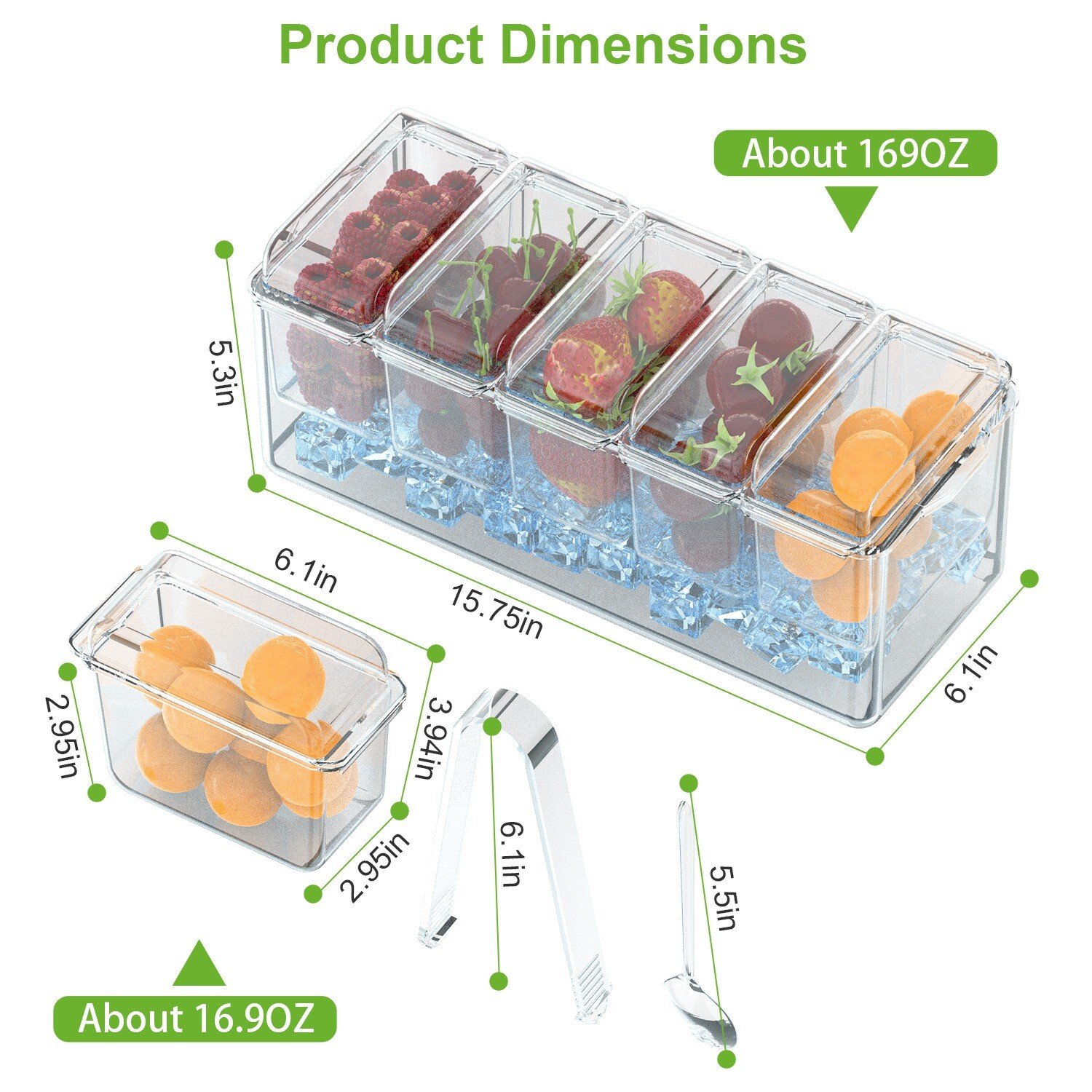 Ice Chilled Condiment Caddy with 5 Removable Containers 5 Lids 2 Tongs 5 Sporks - Image 4