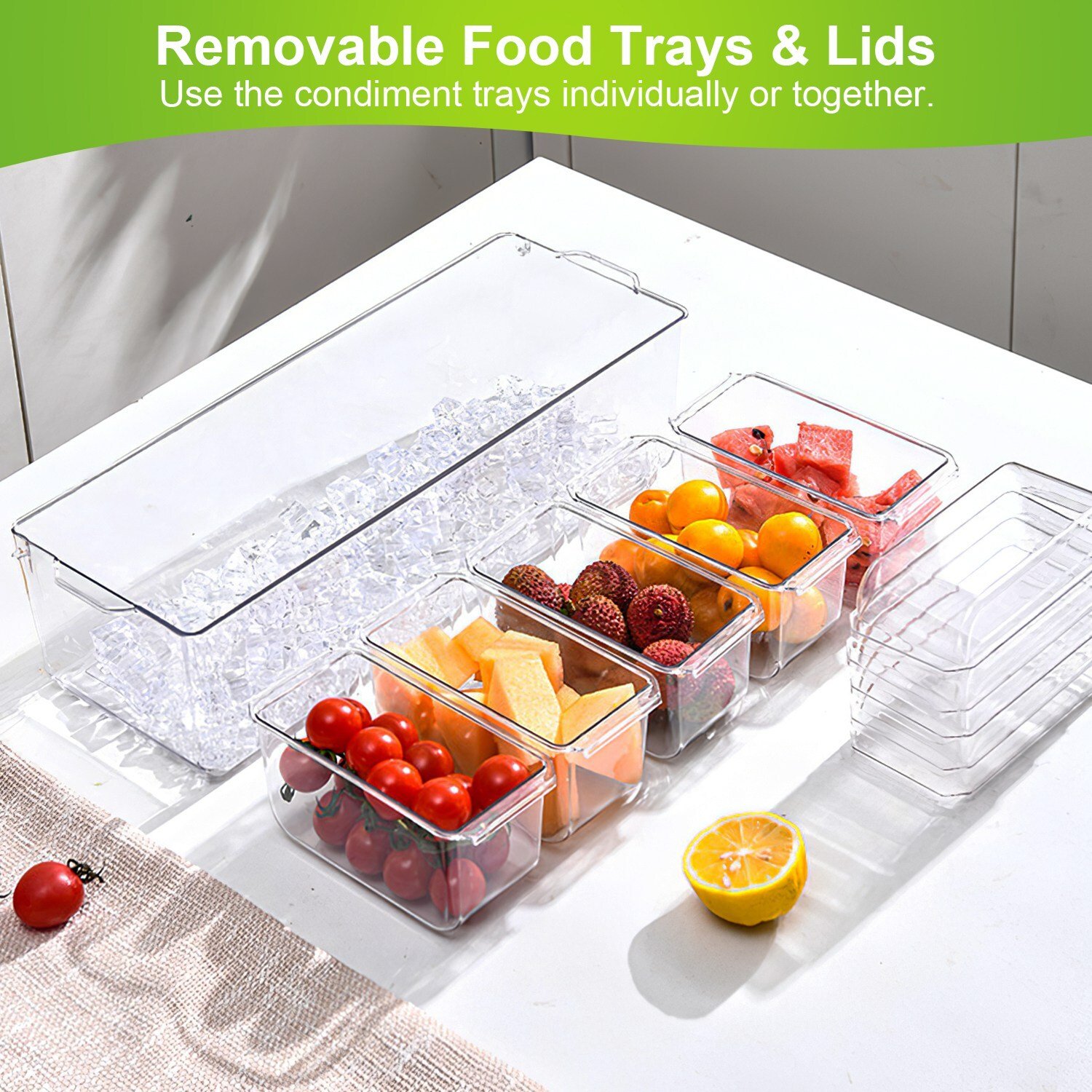Ice Chilled Condiment Caddy with 5 Removable Containers 5 Lids 2 Tongs 5 Sporks - Image 5