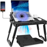 Laptop Desk Stand Table w/Fan for Bed with LED Light & 4 USB Ports & Mouse Pad