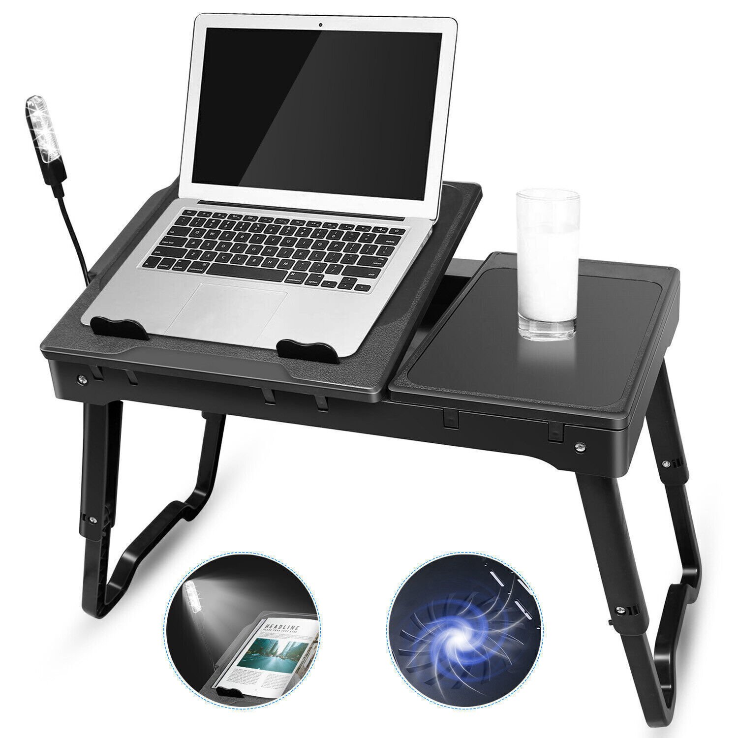 Laptop Desk Stand Table w/Fan for Bed with LED Light & 4 USB Ports & Mouse Pad - Image 4