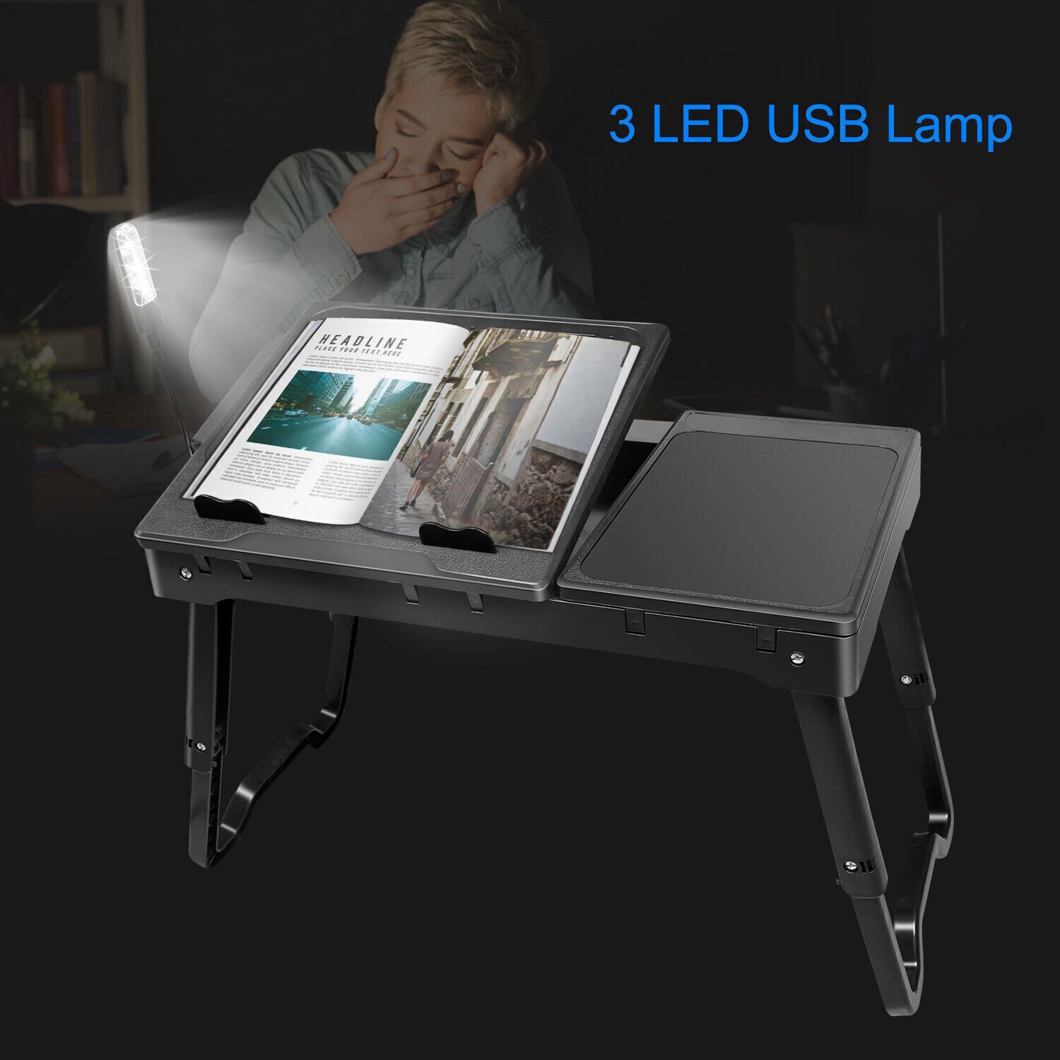 Laptop Desk Stand Table w/Fan for Bed with LED Light & 4 USB Ports & Mouse Pad - Image 5