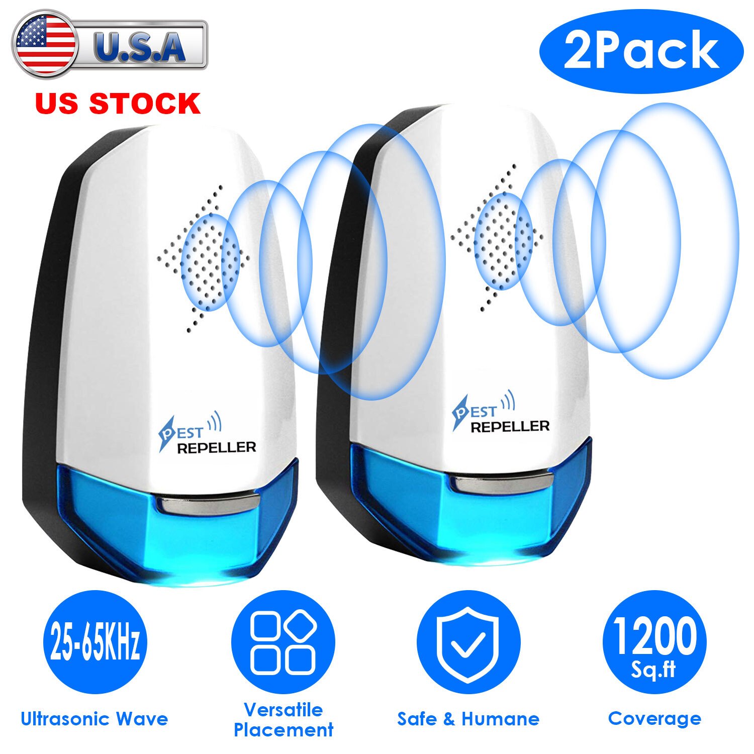 2 Pack Ultrasonic Plug In Control Repellent Mice Bug Rat Reject