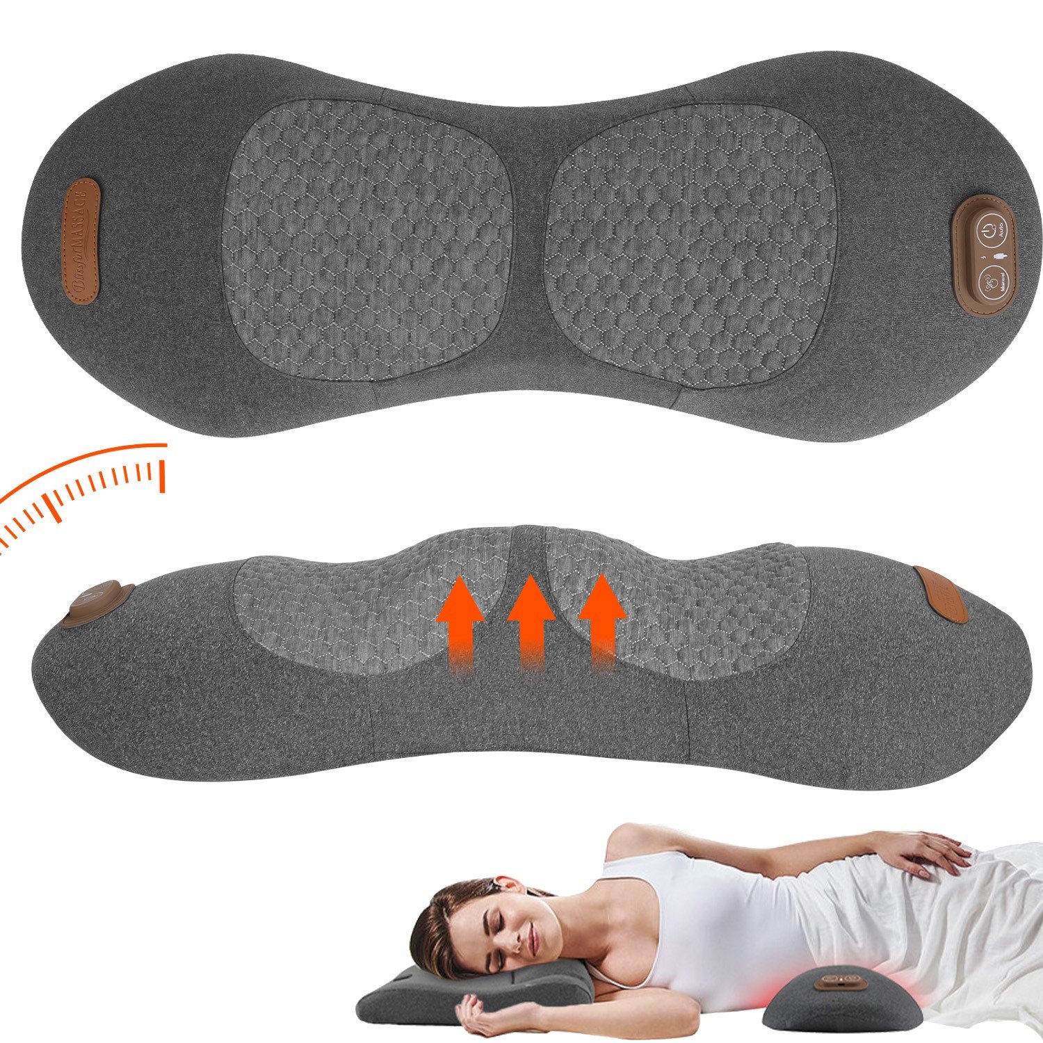 3-in-1 Electric Back Massager Pillow Lumbar Support Cushion with Heat Vibration
