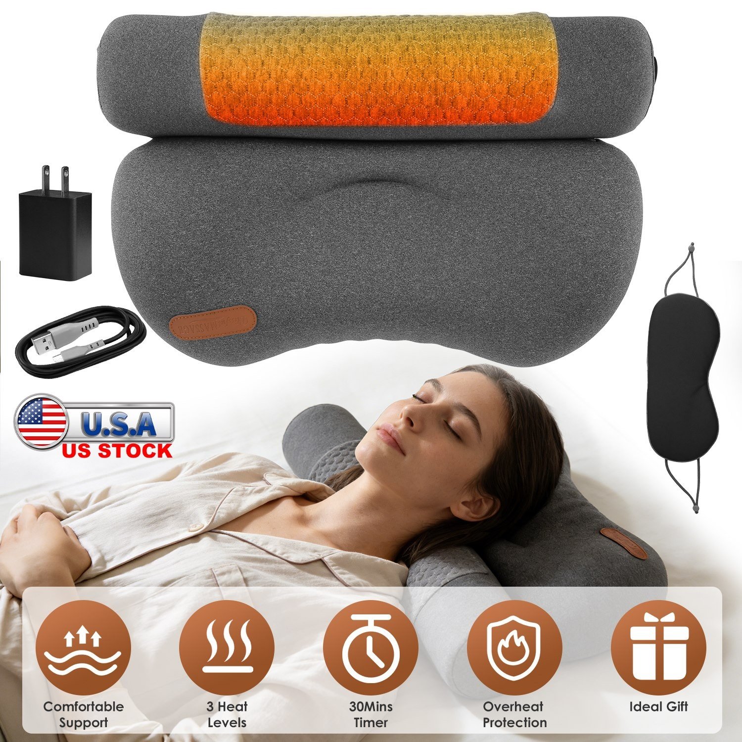 Heated Neck Pillow with 3 Heat Settings Zero Pressure Memory Foam Neck Pillow - Image 2