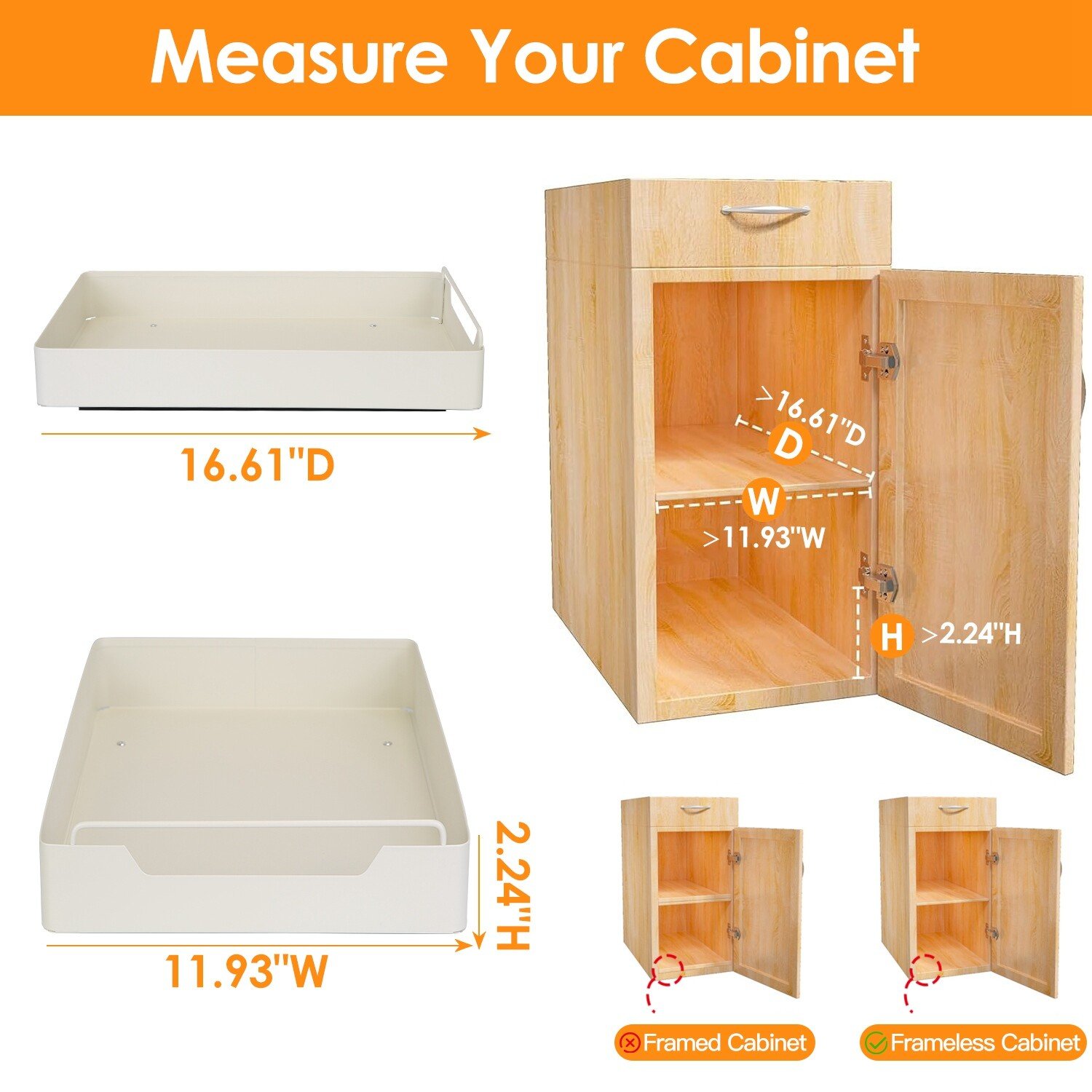17"Dx12"W Pull Out Cabinet Organizer Stick On Drawer Carbon Steel Pull Out Shelf - Image 5
