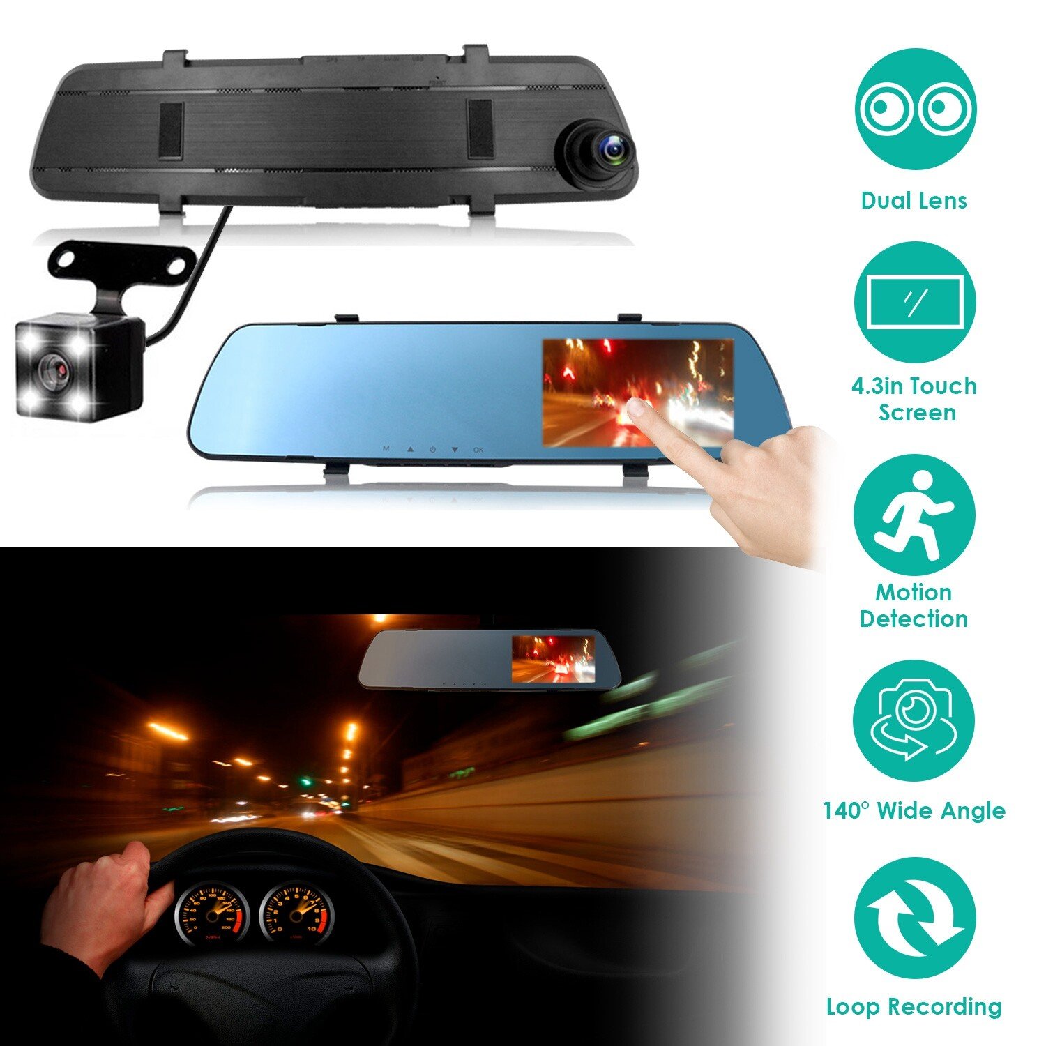 1080P Rearview Mirror Car DVR Dual Dash Cameras Front&Rear Video Recorder Motion