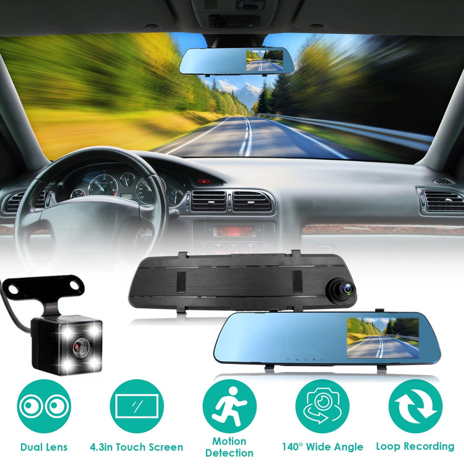 1080P Rearview Mirror Car DVR Dual Dash Cameras Front&Rear Video Recorder Motion - Image 2