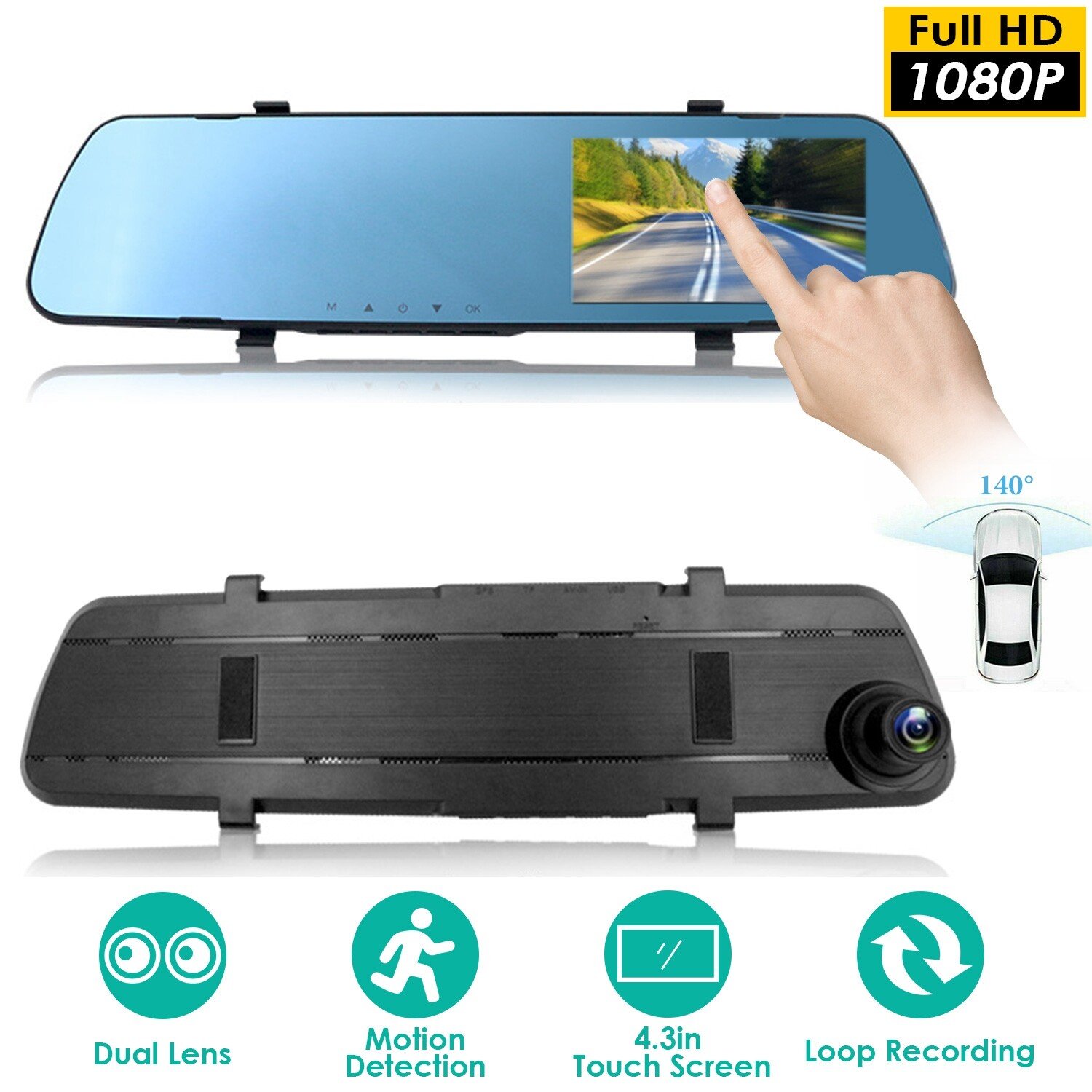 1080P Rearview Mirror Car DVR Dual Dash Cameras Front&Rear Video Recorder Motion - Image 3