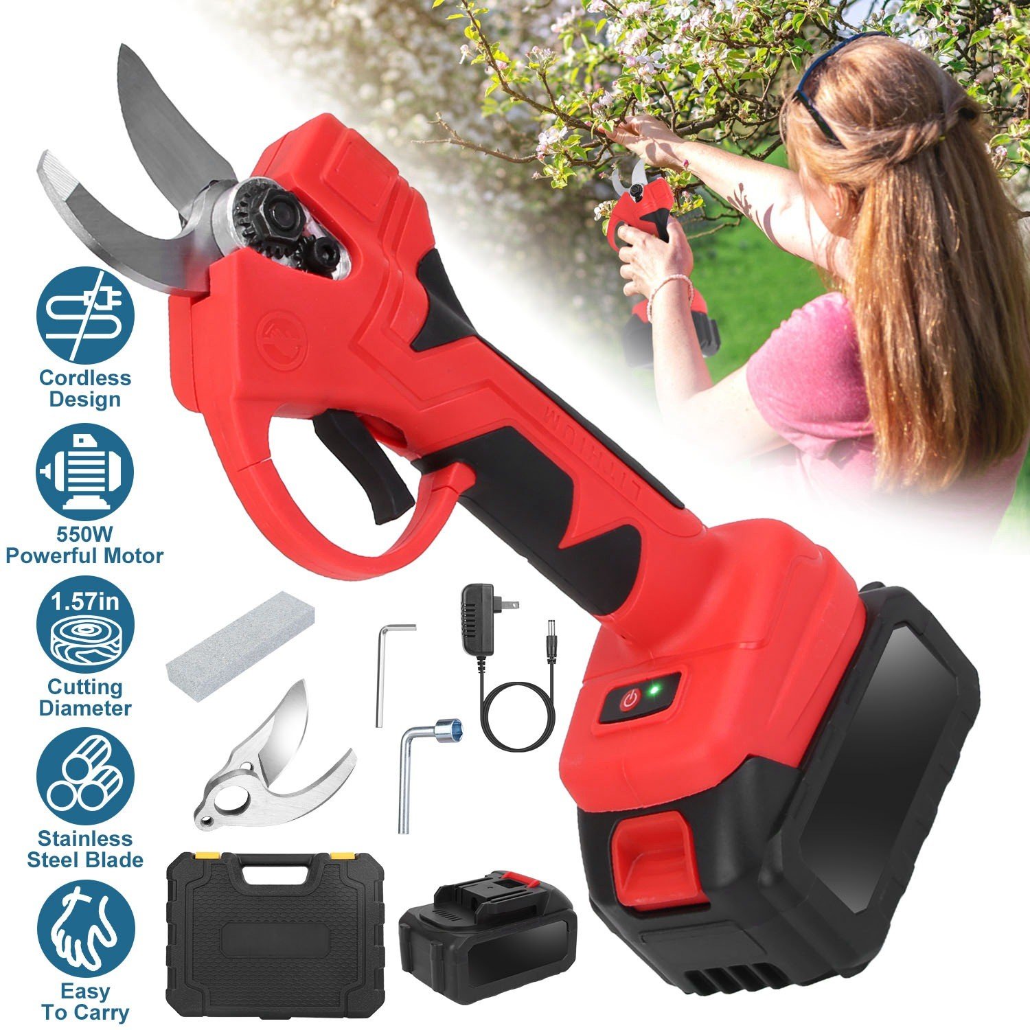 Cordless Pruning Shears 40mm 1.57" Electric Branch Scissors Tree Branch Cutter - Image 2