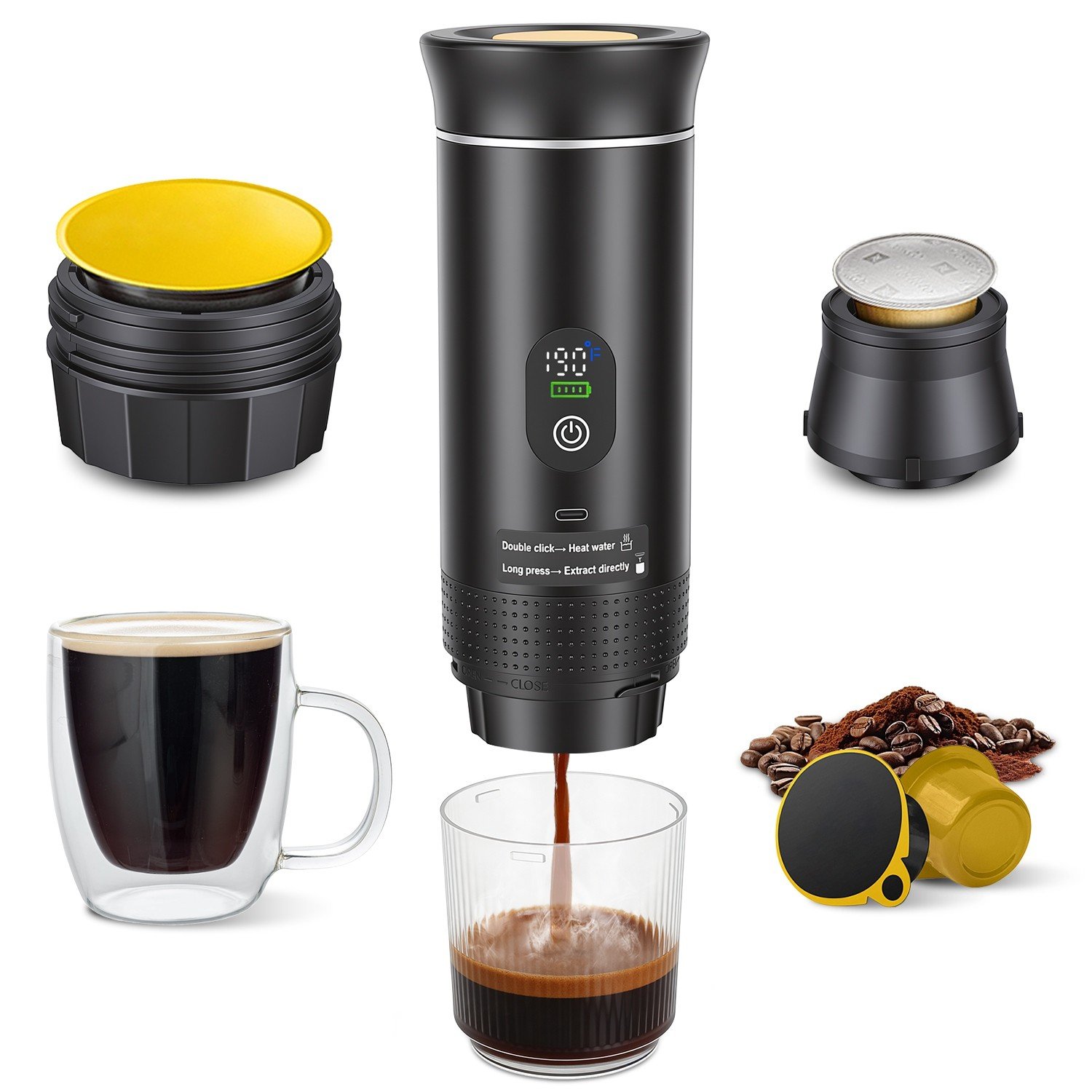 3-in-1 Portable Espresso Machine Cordless Self-Heating Coffee Maker Rechargeable - Image 2