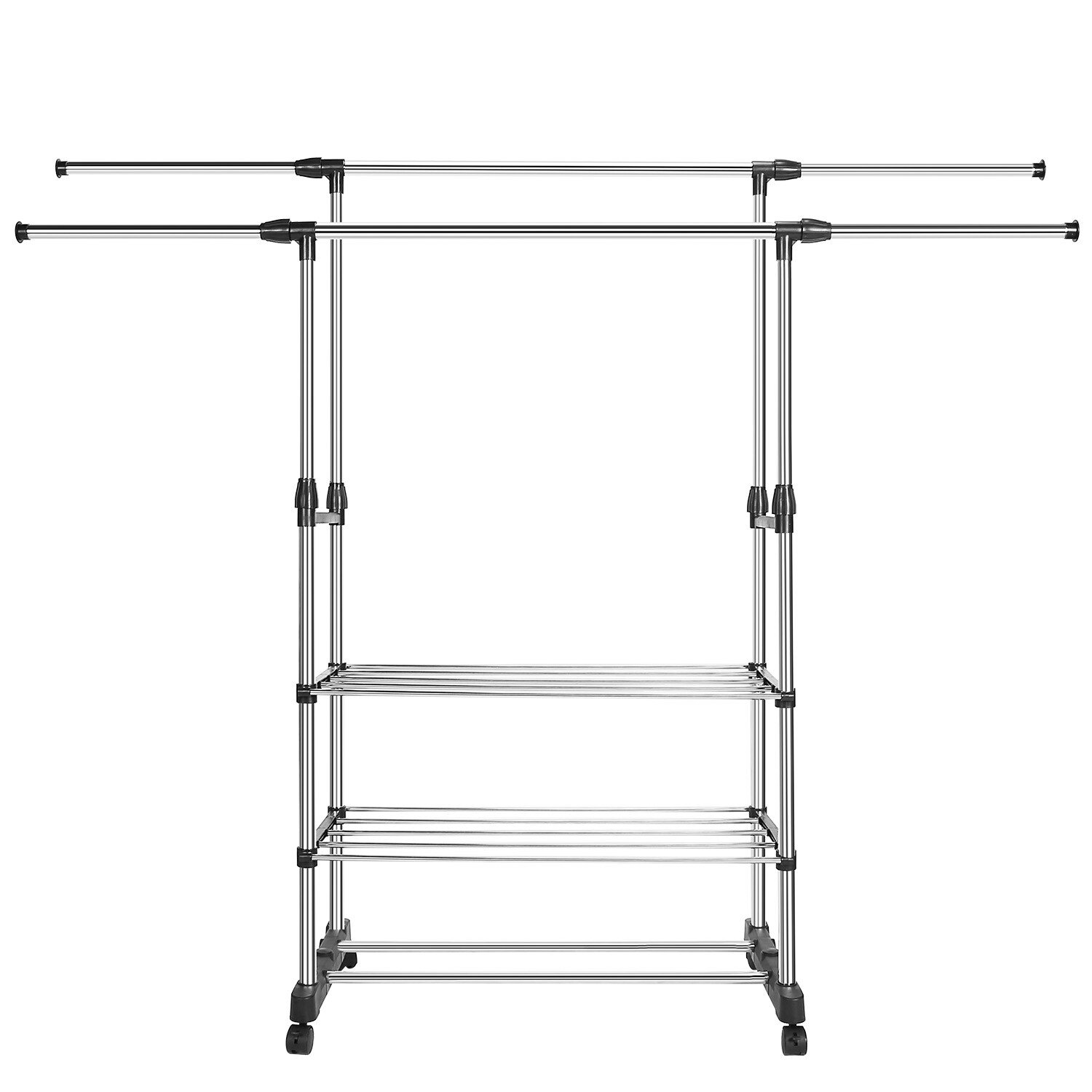 3 Tier Double Rolling Rail Garment Hanging Rack Adjustable Clothes Rack Hanger - Image 4