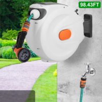 98ft Retractable Garden Water Hose Reel 180° Swivel Wall-Mounted Bracket