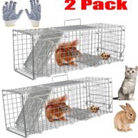 2PCS Live Animal Trap Folding Rodent Cage Garden Rabbit Squirrels Cat 24X8X 7.5"