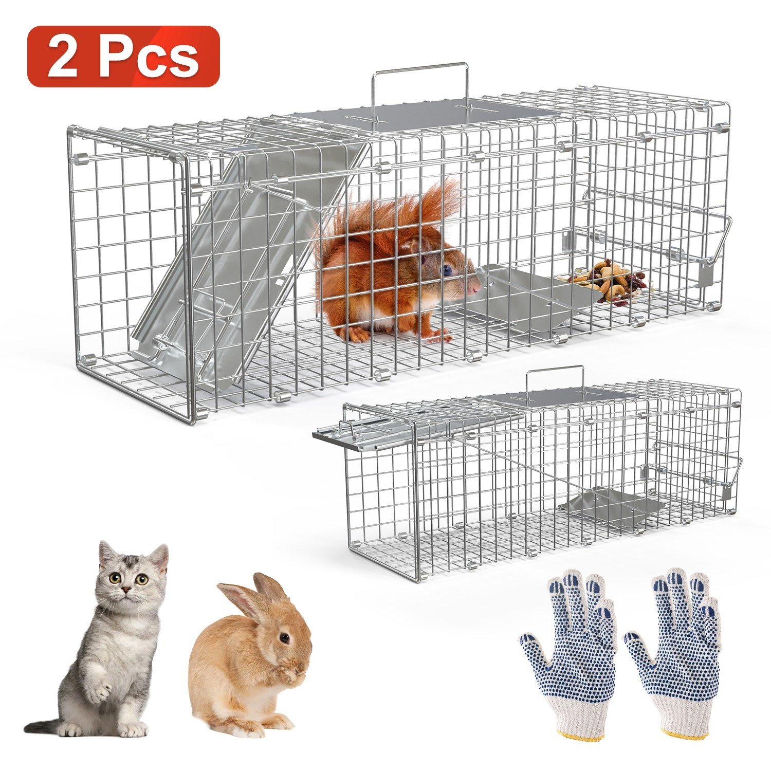 2PCS Live Animal Trap Folding Rodent Cage Garden Rabbit Squirrels Cat 24X8X 7.5" - Image 2
