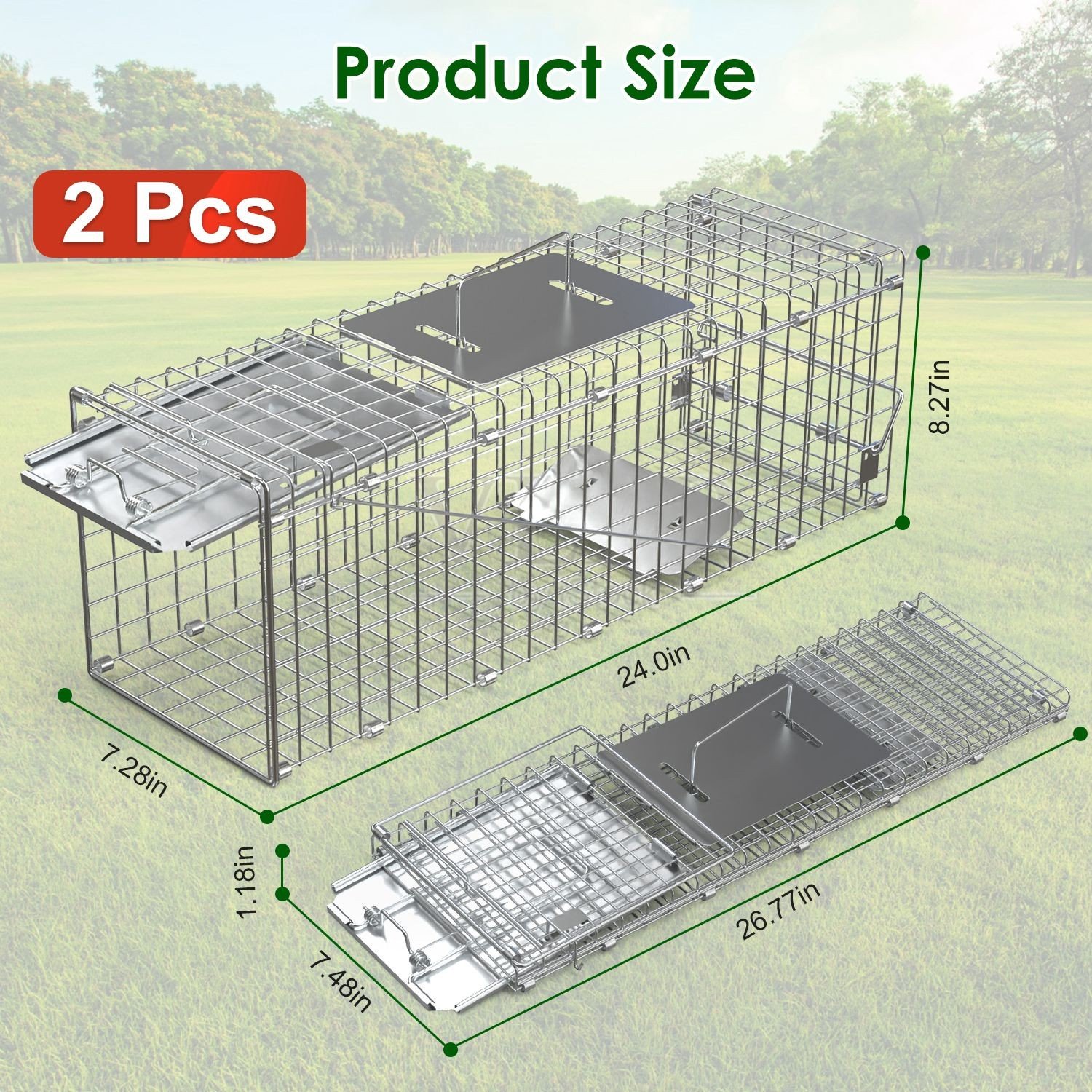 2PCS Live Animal Trap Folding Rodent Cage Garden Rabbit Squirrels Cat 24X8X 7.5" - Image 4