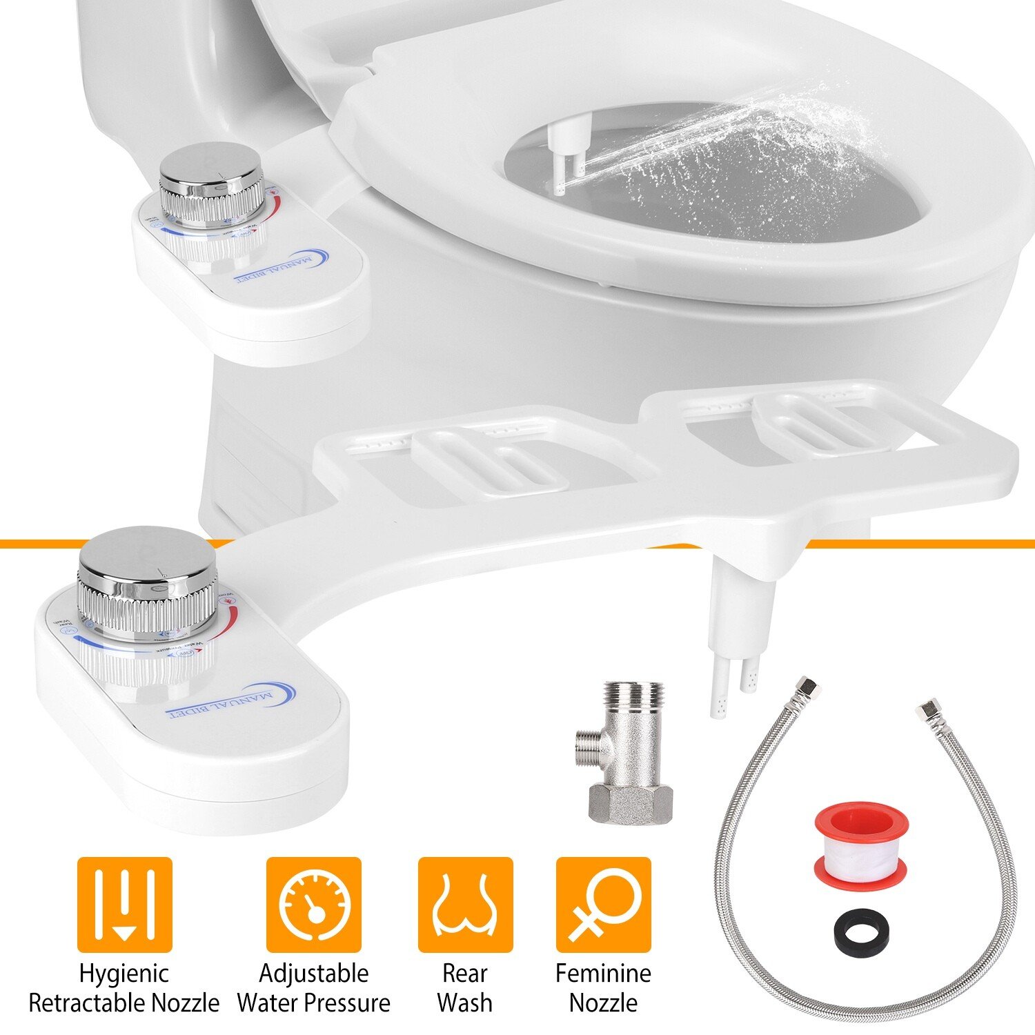 7/8" Adjustable Bidet Fresh Water Spray Kit Non Electric Toilet Seat Attachment