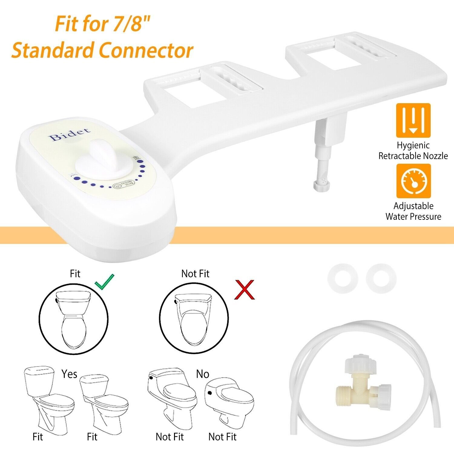 7/8" Adjustable Bidet Fresh Water Spray Kit Non Electric Toilet Seat Attachment - Image 2